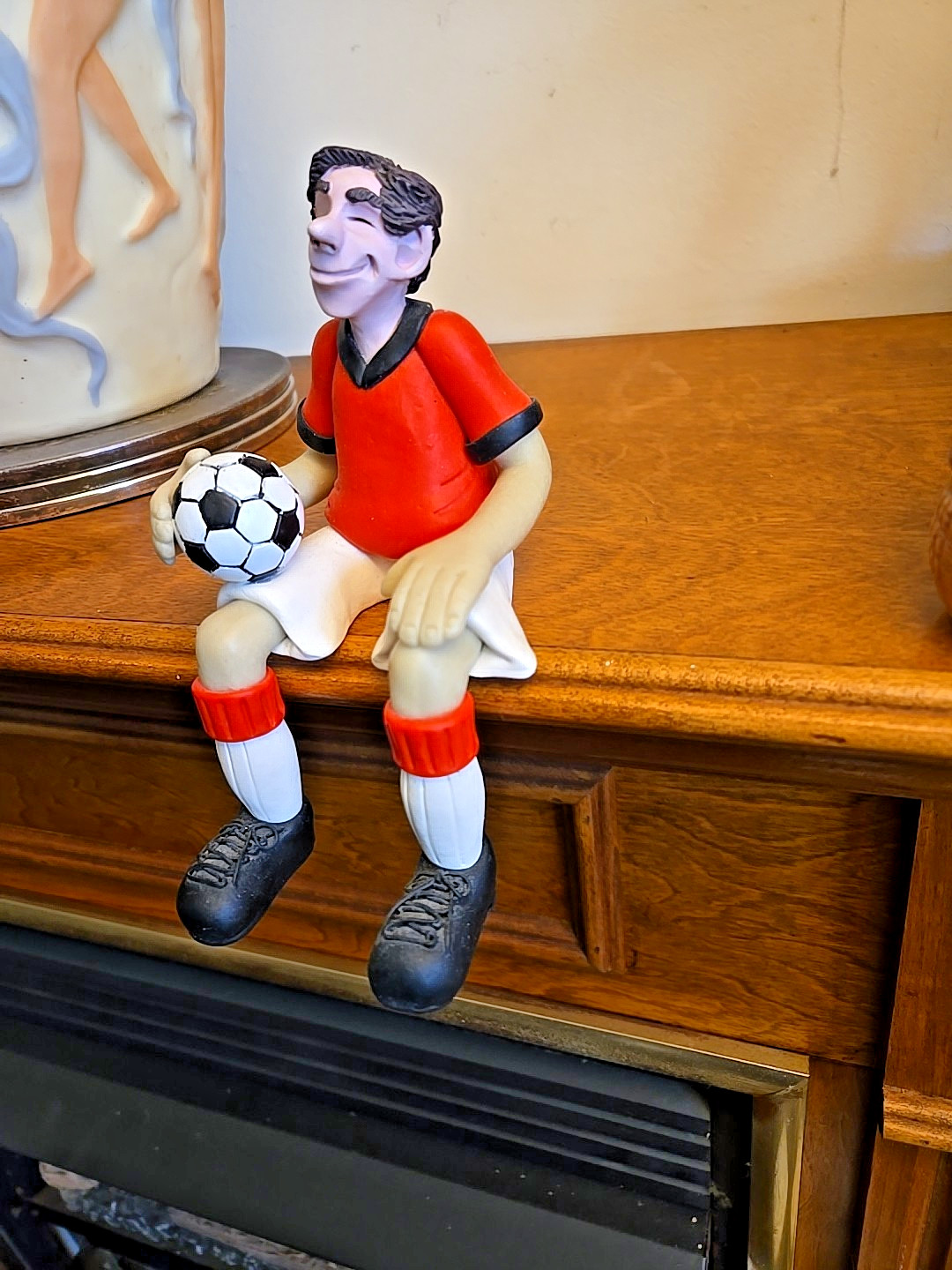 Edge Sitter Figurine • Soccer Player • Handmade Clay Composite – D. Manning