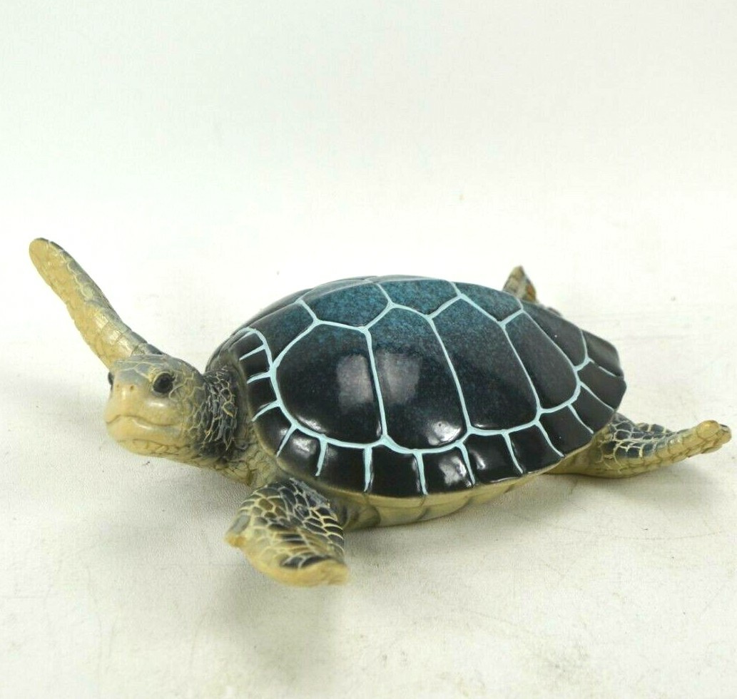 Sea Turtle Figurine Collectible Home Decor 8″ x 8.5″ Resin Blue Green