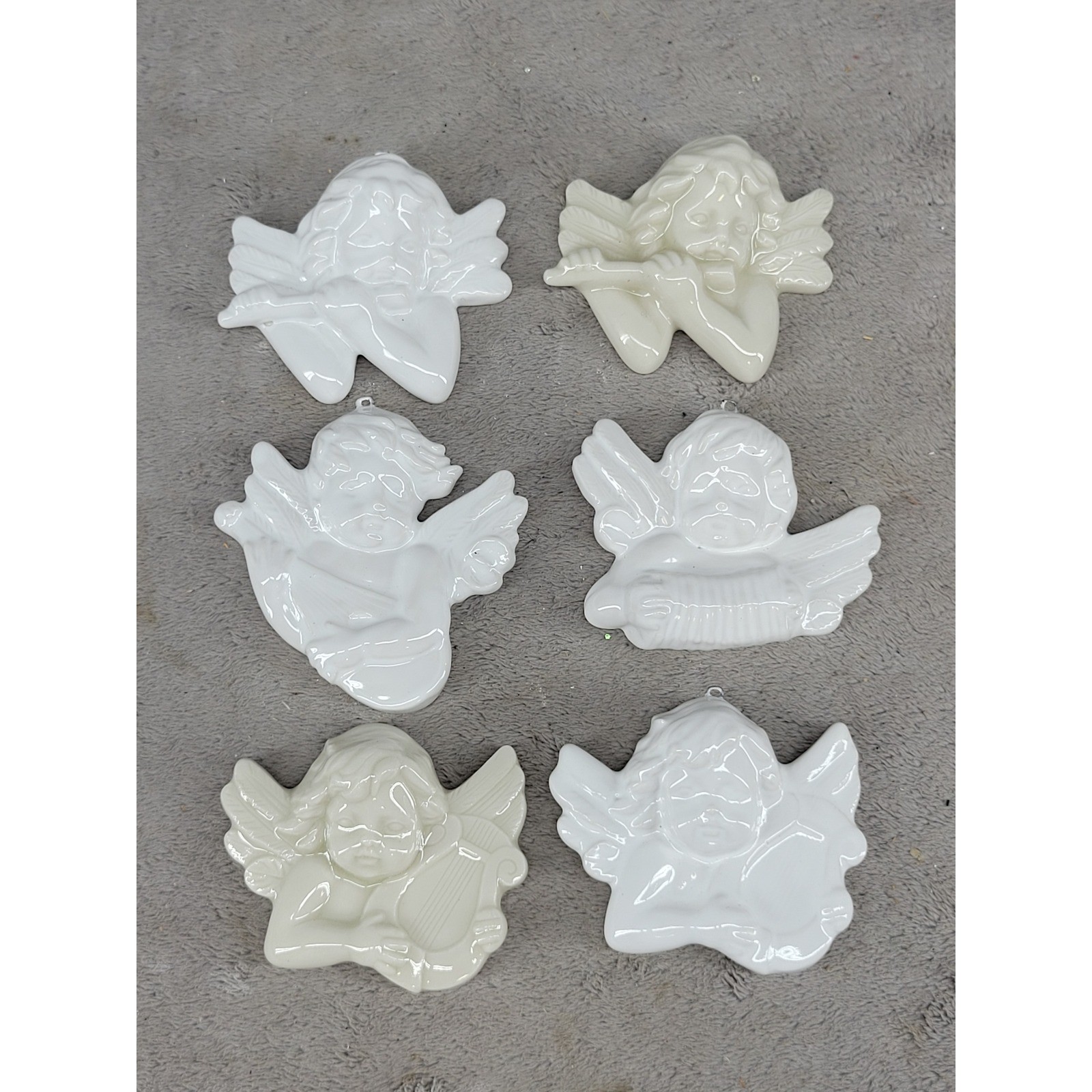 Vintage 1981 Scioto Ceramic Musical Cherub Angel Wall Ornaments Set of 6 White