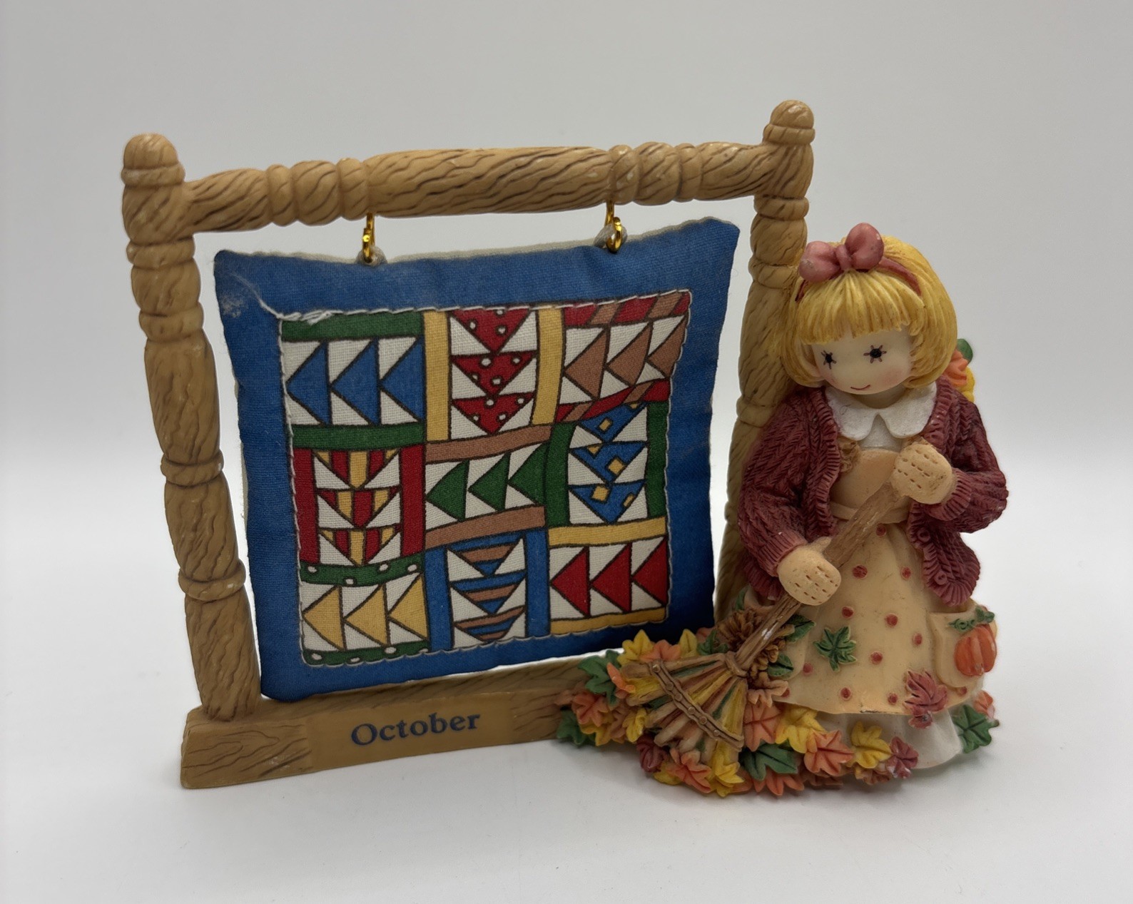 1997 Enesco Patterns of Life Flying Geese Quilt October Figurine Claudia Olsen