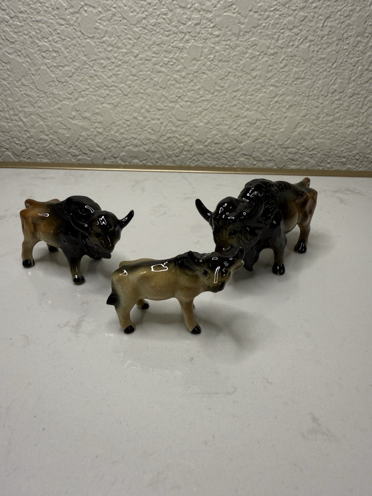 Vintage Bone China Buffalo Bison Family Of 3 miniature figurines