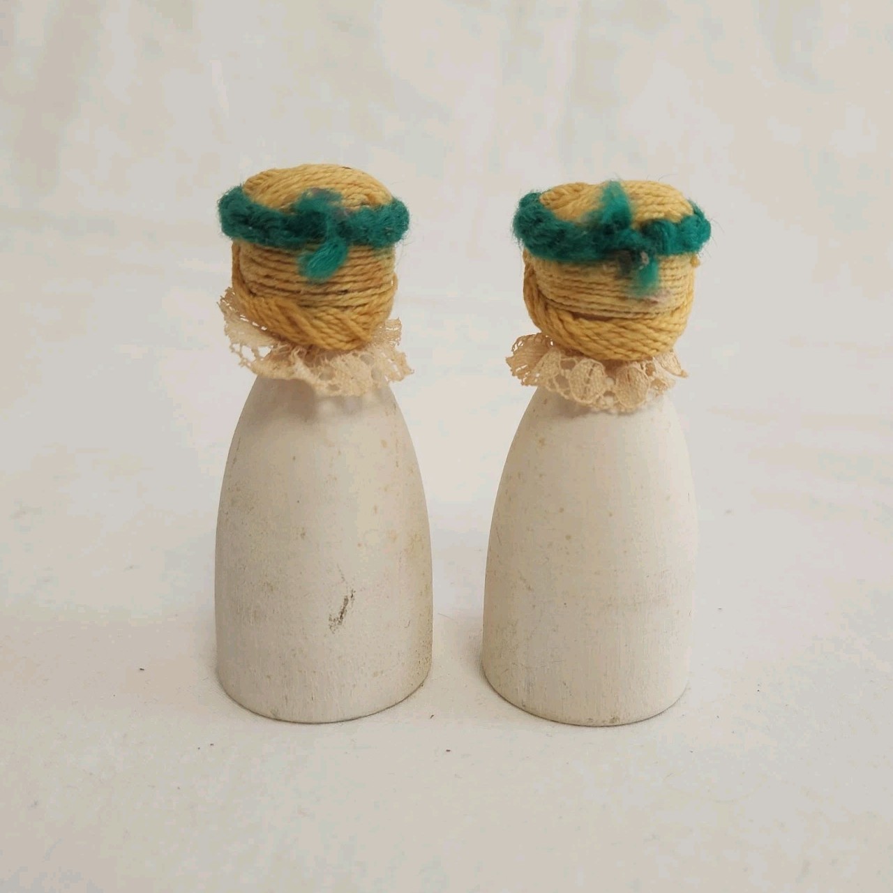Vintage Christmas Wooden Peg Doll Folk Art Angel Figurine Sweden Set of 2 AS IS