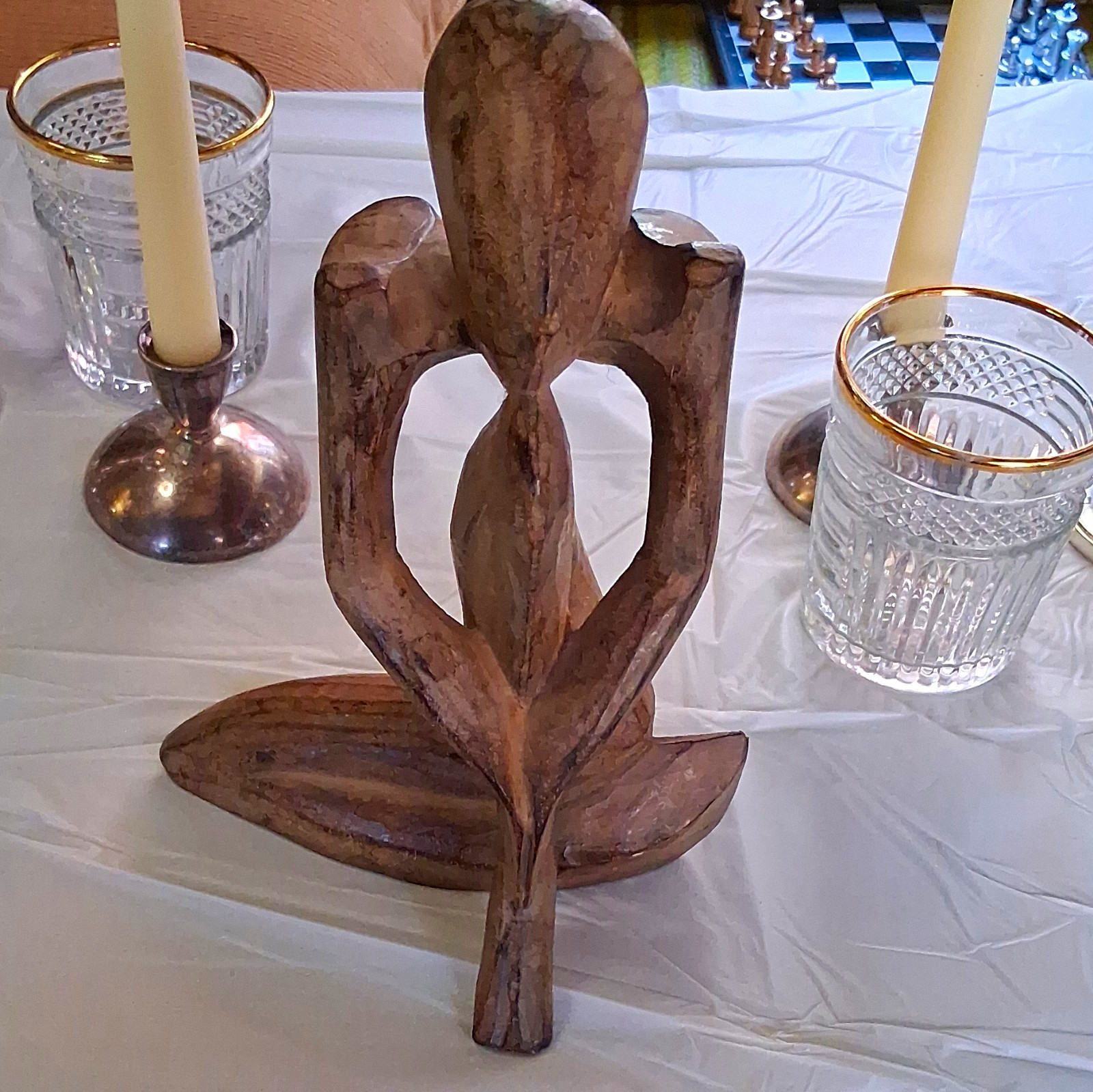 Abstract Carved Wood Person Figurine Sculpture, Brown Wood Grain, 1 Pack