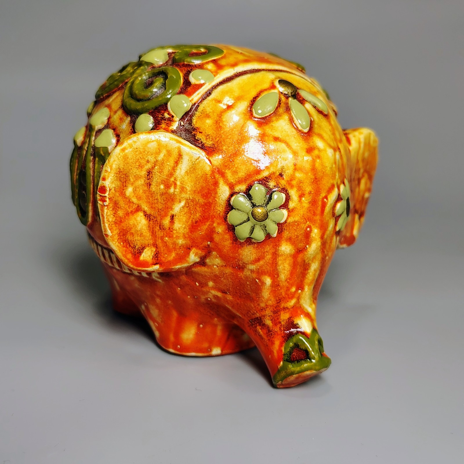 Vintage Fitz & Floyd Paperweight 70s Orange Elephant Figurine MCM Retro
