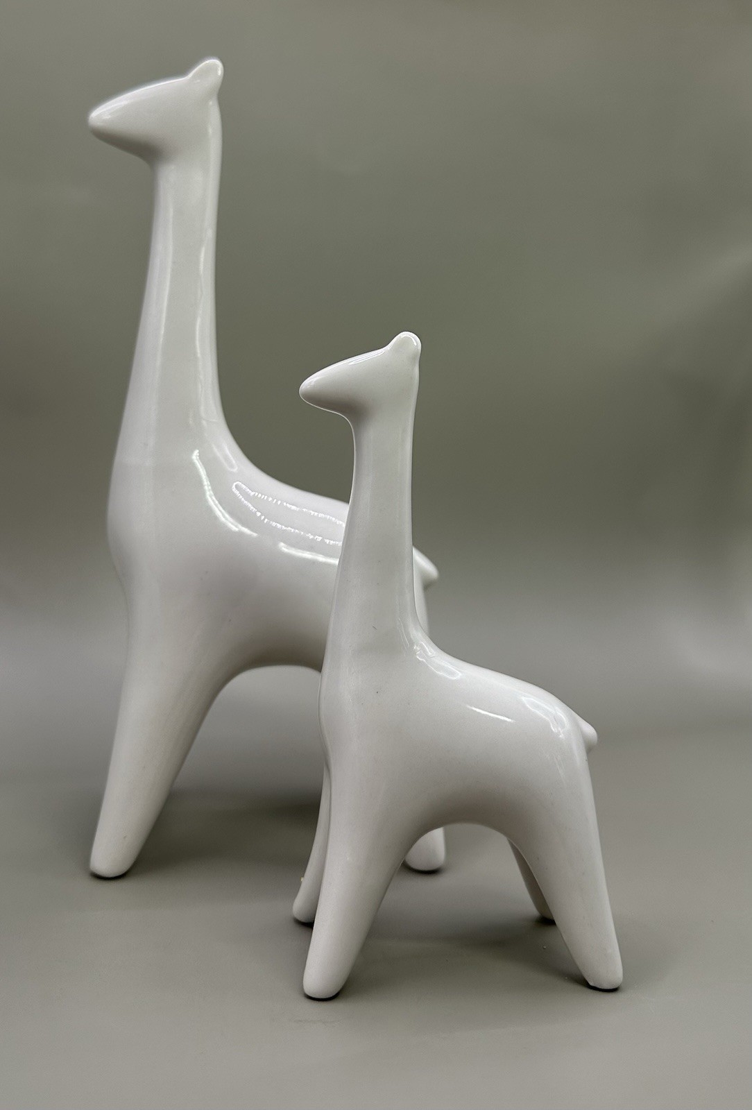 White Porcelain Giraffe Figurines Pair Minimalist Scandinavian Style