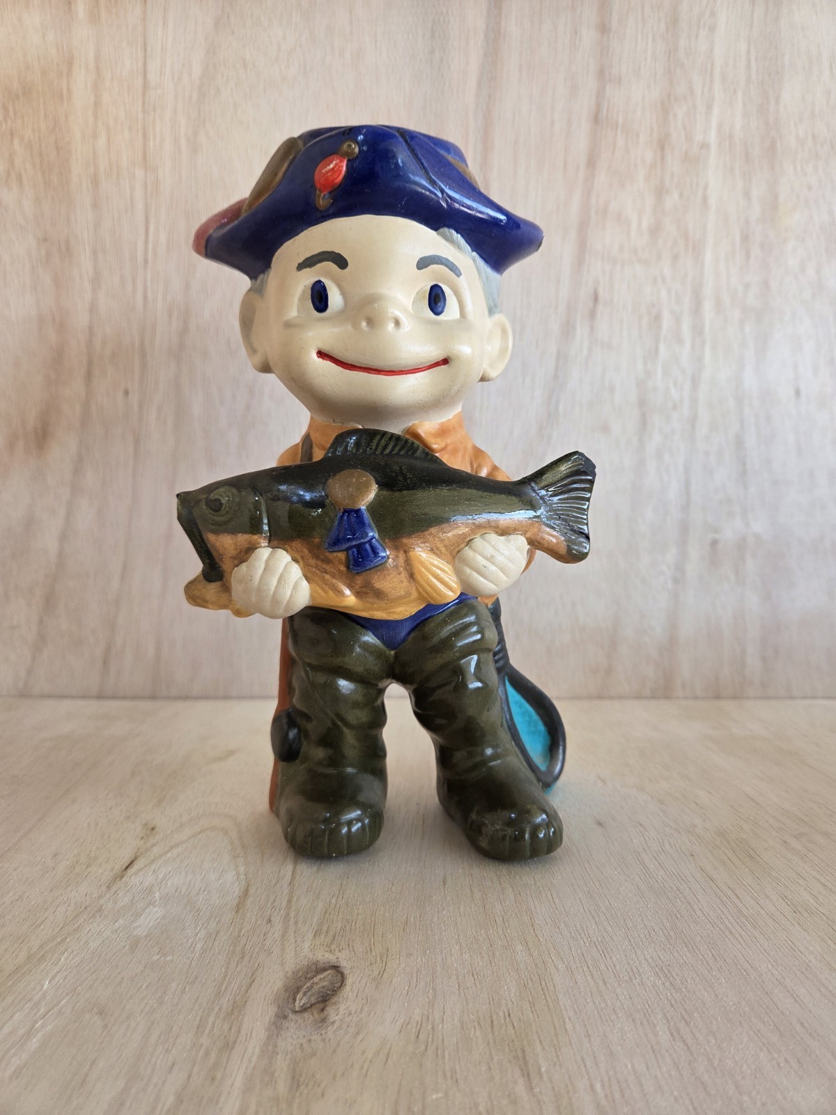 Atlantic Mold Smiley Fisherman 11” Ceramic Figurine Hand Painted Vintage 1972