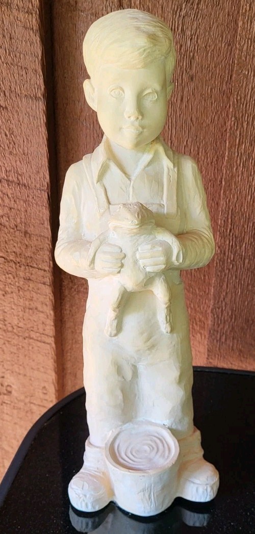 Vtg Made In USA Sculpture Boy With Frog & Water Bucket Sculpture 13.5″ Tall