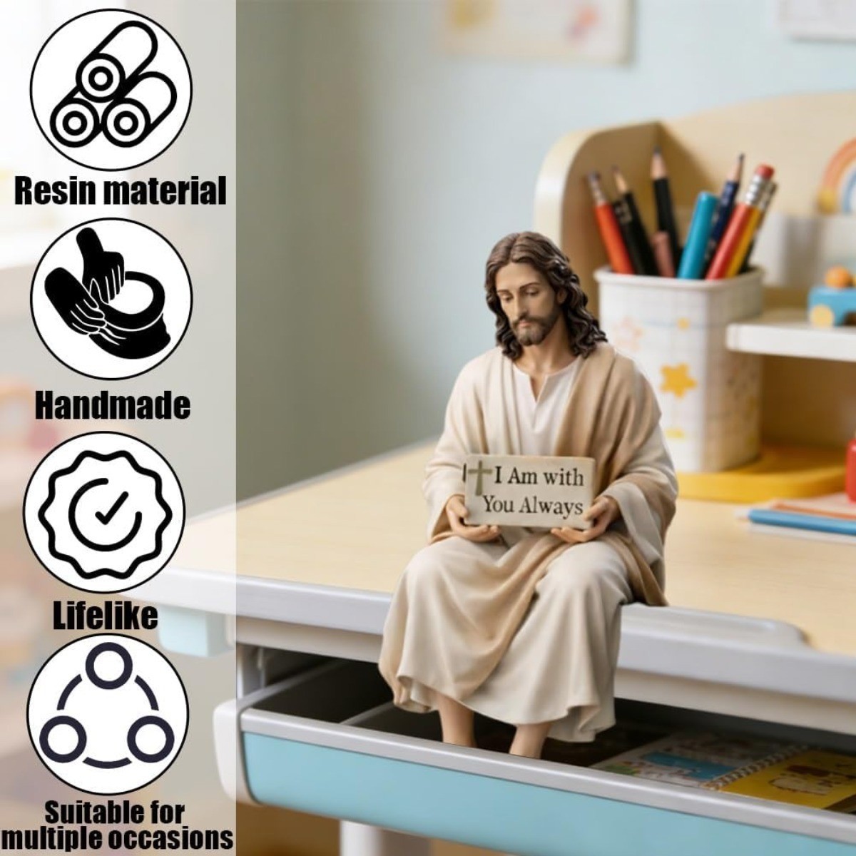Sitting Jesus Christ Statue Religious Resin Jesus Figurine I am with you always