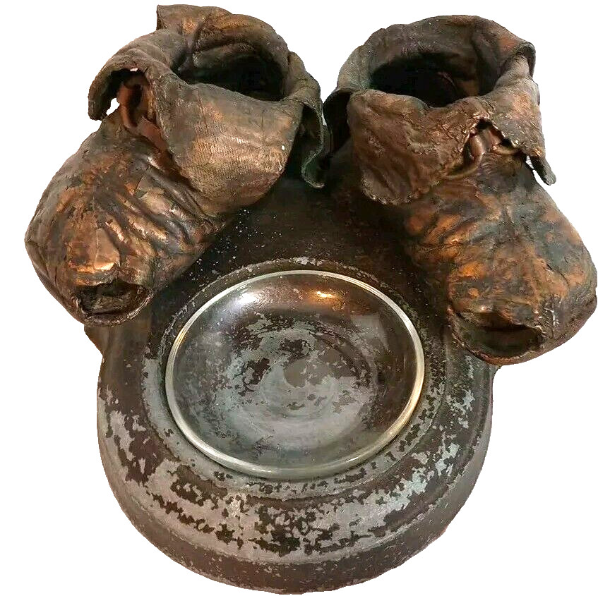 Vintage 1940s Bronzed Baby Shoes W Trinket Change Dish AS IS
