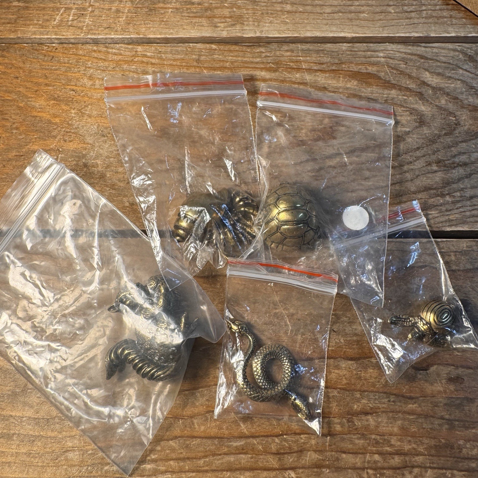 Lot Brass 5 Mini Trinket Figurine Turtle Snake Squirrel Snake Hermit Crab Animal