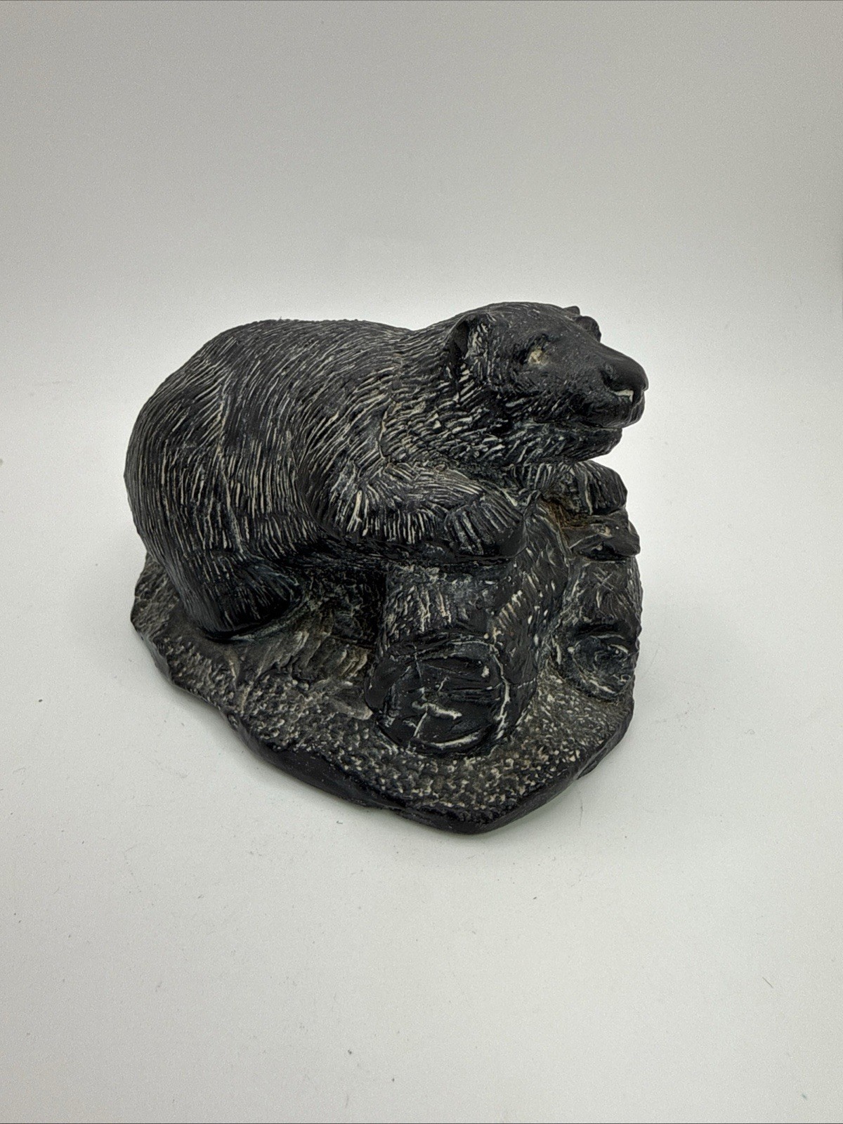 Vintage Aardvark Canada Bear Figurine Black Faux Stone Woodland Sculpture