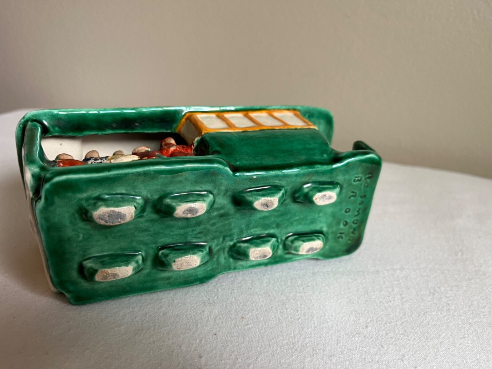 RARE 1940’s Rosamond Brook Signed Ceramic Street Cable Trolly Car with People