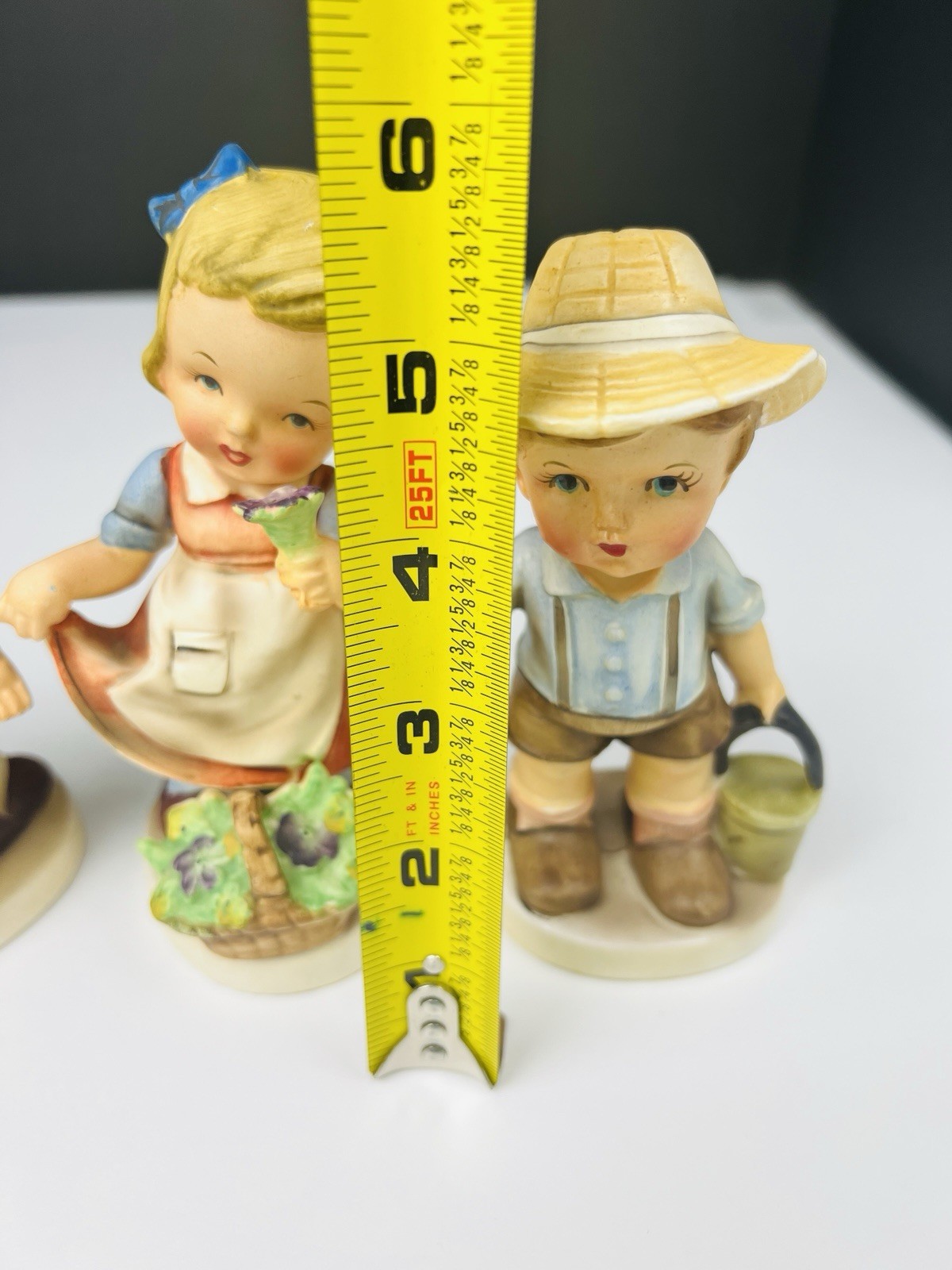 VTG 4 Ceramic Figurines Arnart The Fishing Boy Boys friend Flower Girl Prima