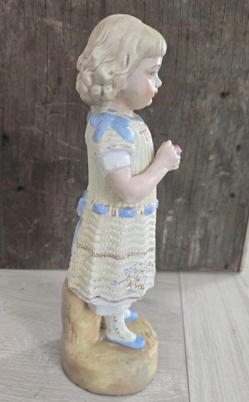 Antique Bisque Heubach? Figurine – Victorian Girl with Flower