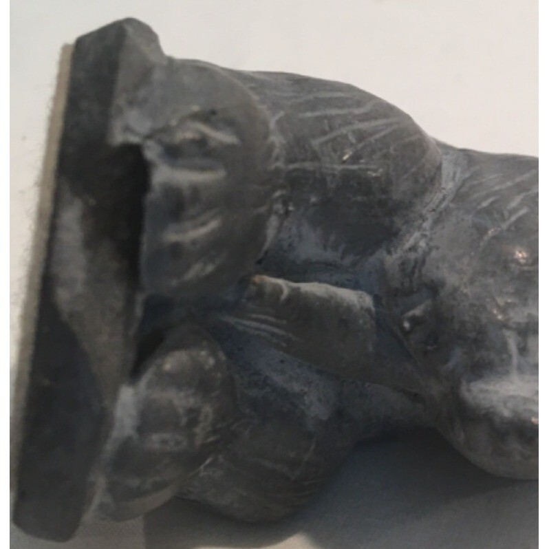 Grey Black Stone Bear Fish Figurine Knick Knack Forest Animal Nature Fishing