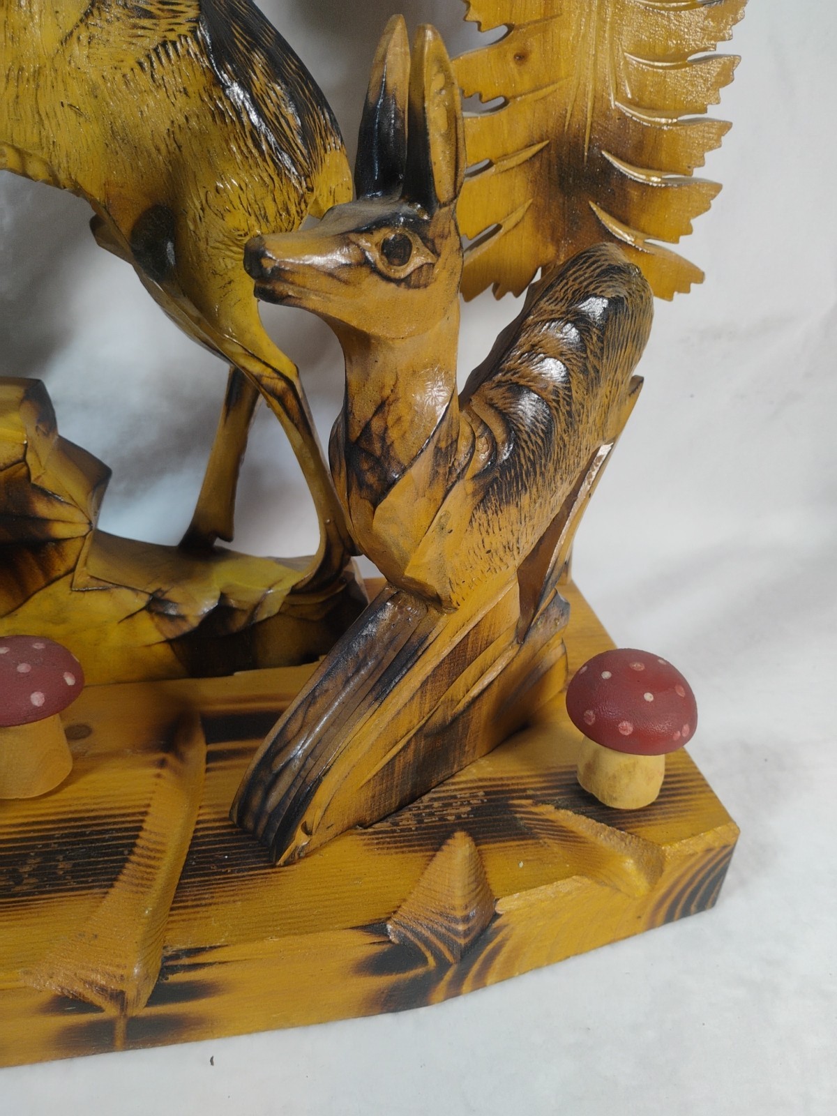 Vintage Hand Carved Wood Deer Buck Forest Scene Folk Art Marked Home Decor