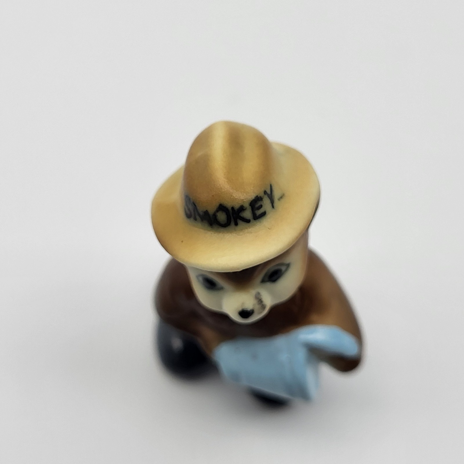 Vintage Miniature Bone China Smokey The Bear With Blue Bucket Figurine Japan