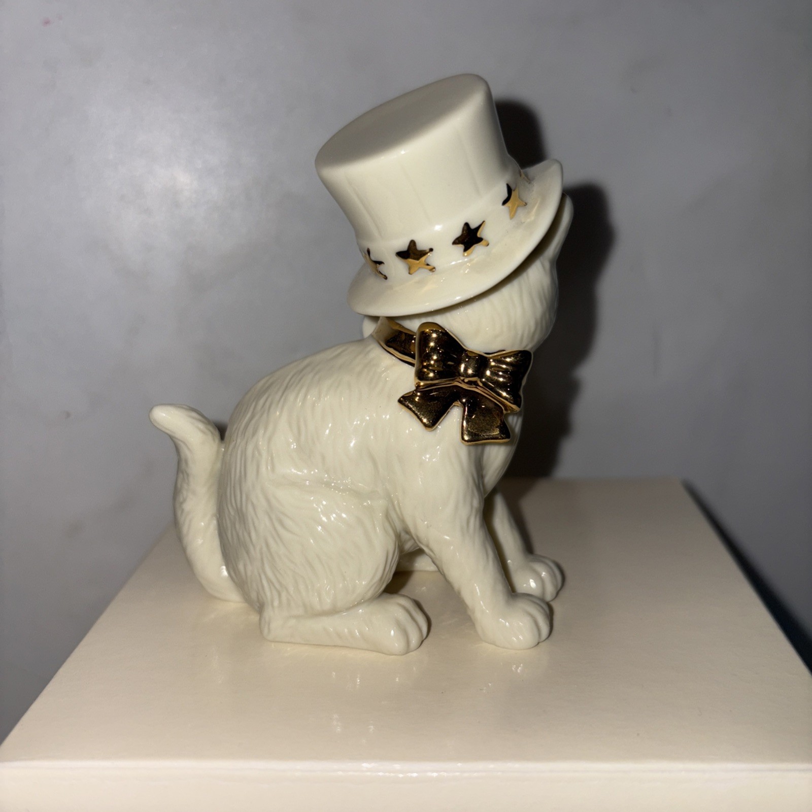 Vintage Lenox 24K Freedom Kitty Independence Day Cat With Flag Figurine