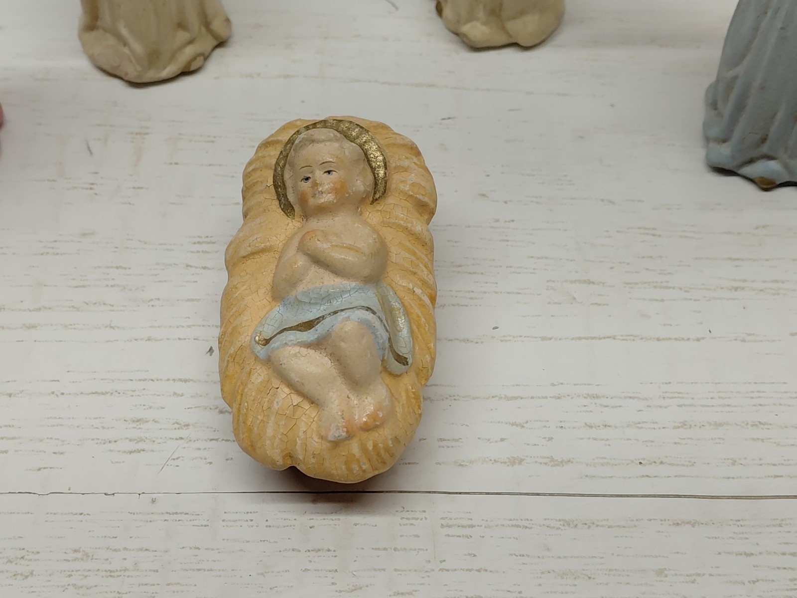 Vintage Set of 6 Angels Playing Instruments Resin? Made in Germany US Zone AS IS