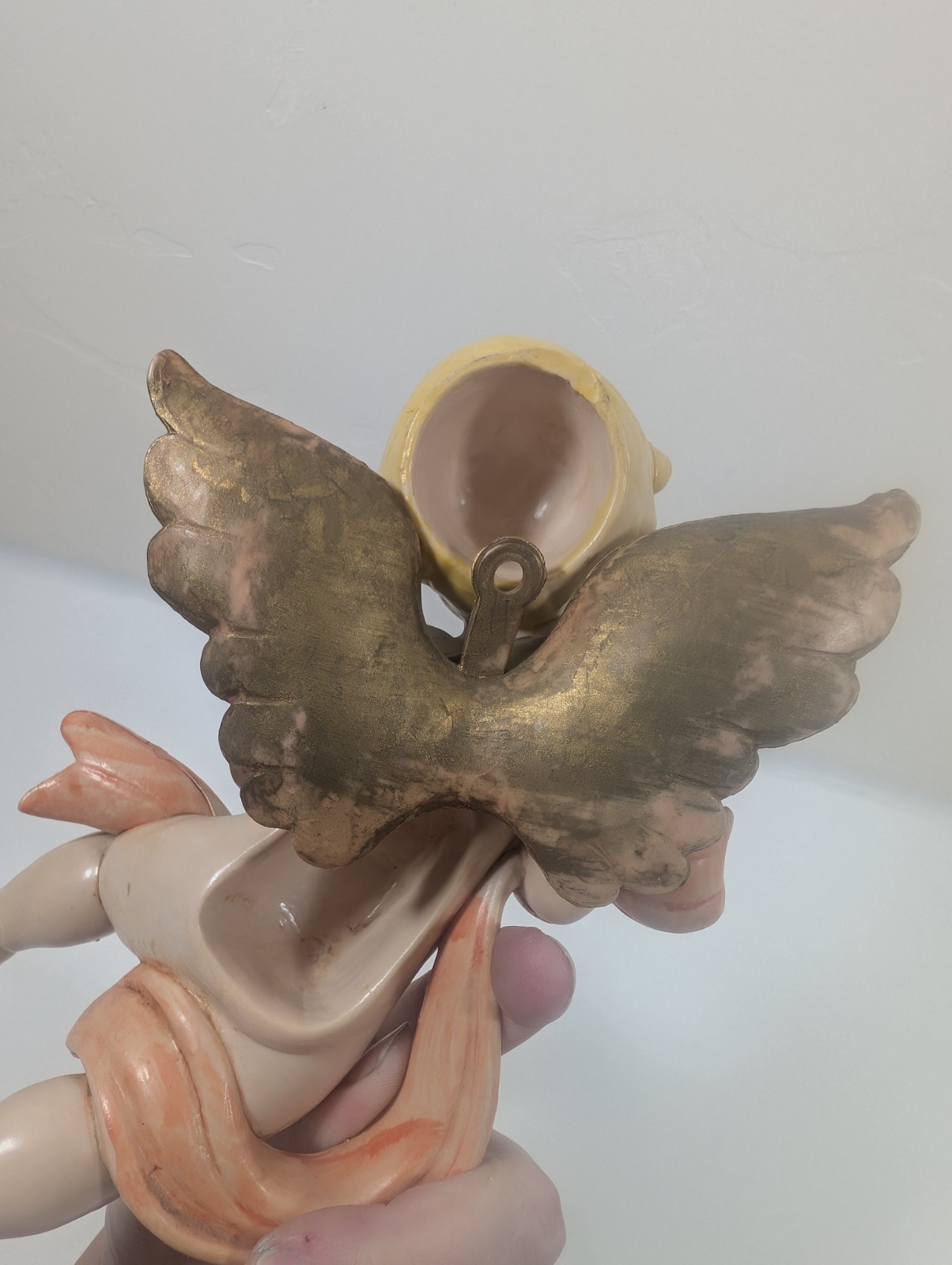 Vintage Italy Cherub Horn Trumpet Blonde Baby Molded Plastic Wall Decor