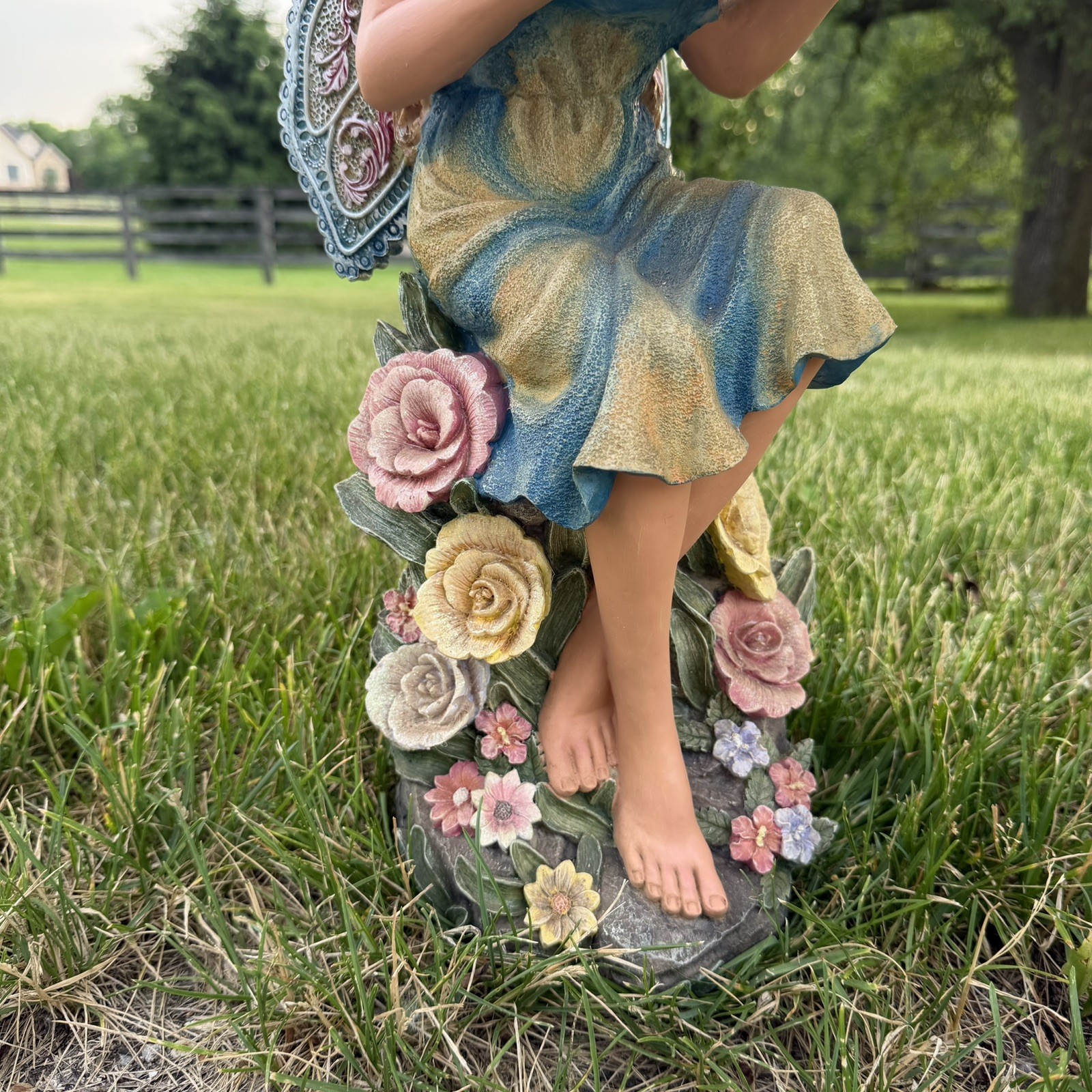 Rare Vintage 21” Fairy Sculpture w Globe by Jaimy Garden Whimsy Colorful