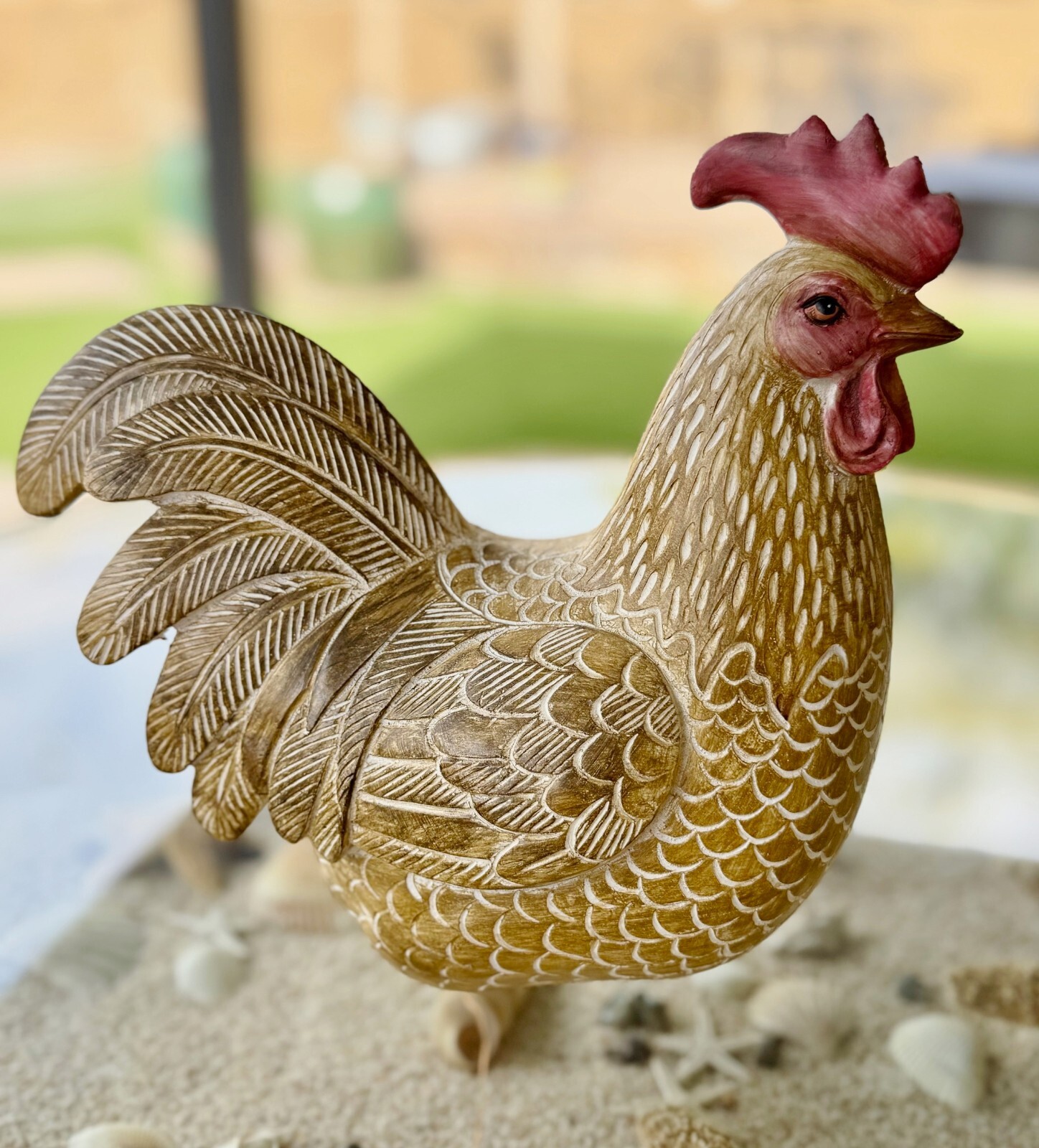 Large Brown Tan Red Resin Rooster Chicken Country Farmhouse Figurine Decor Art