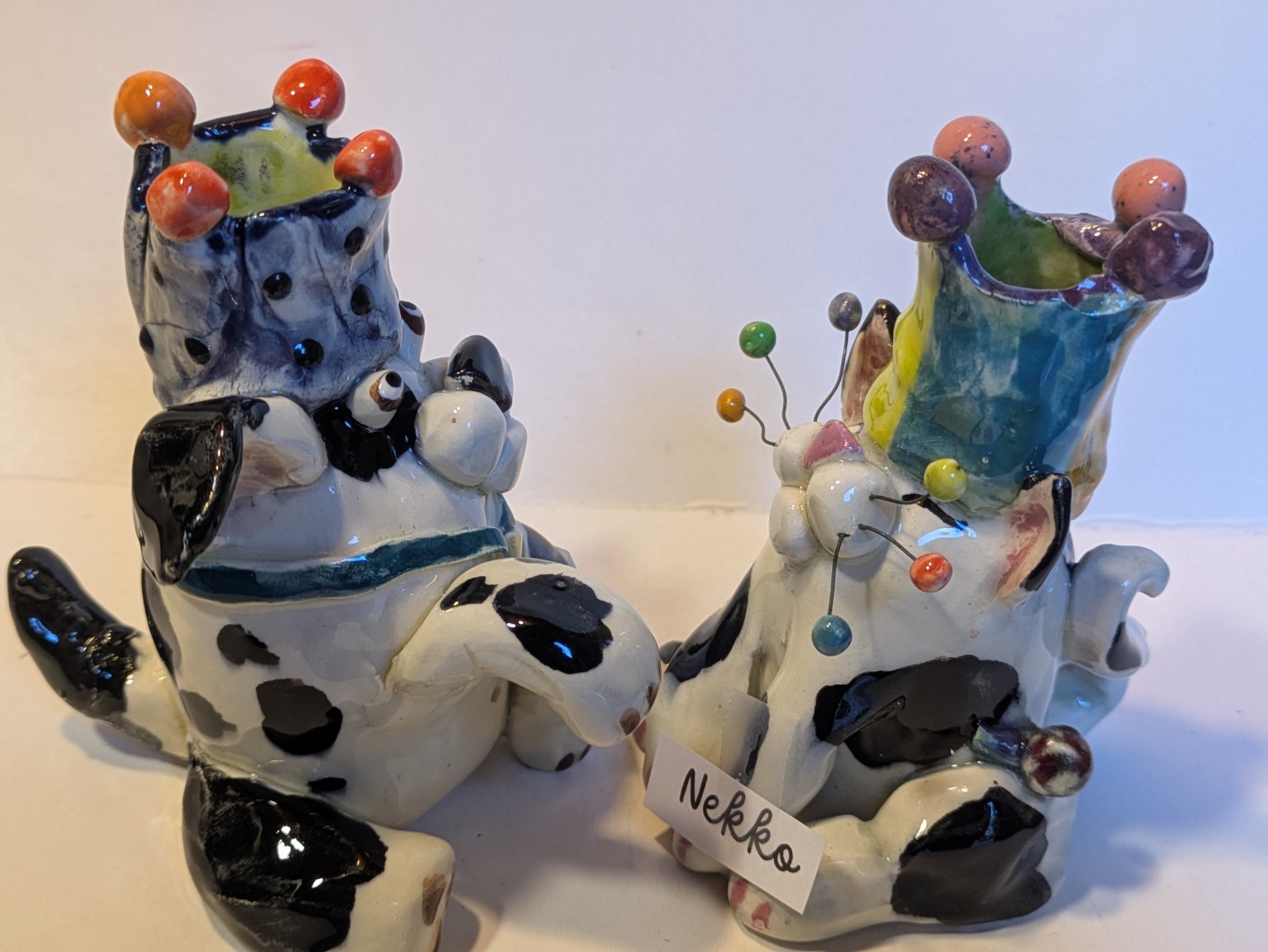 Black & White WhimsiClay Dog Original Candle Holder “Nekko” 1999 by Amy Lacombe