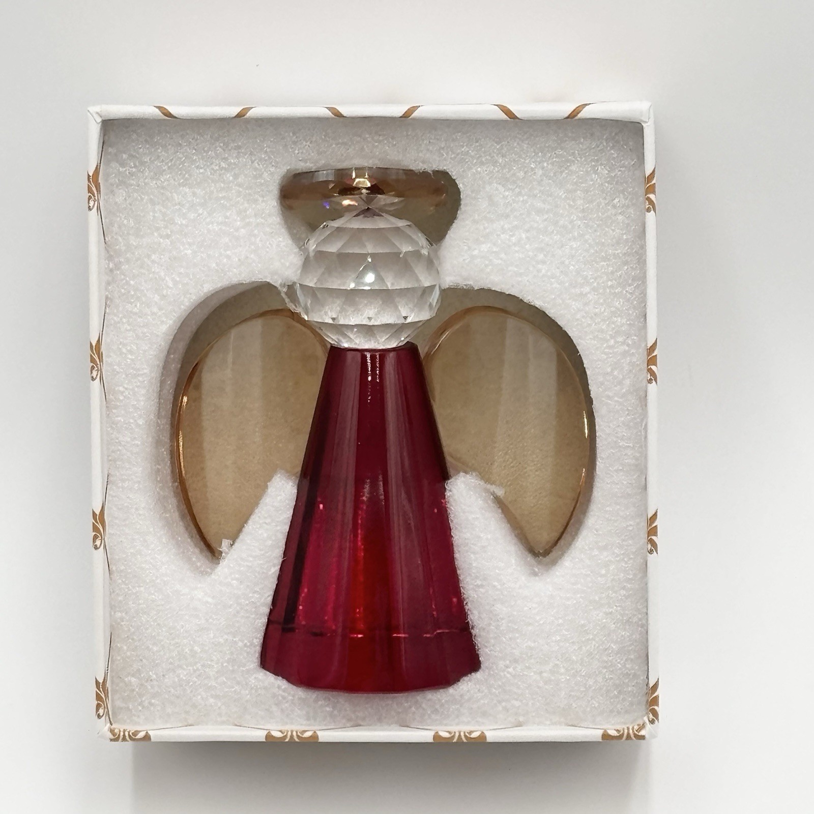 Simon Designs Crystal Red Angel Figurine 4.25” Amber Wings Paperweight
