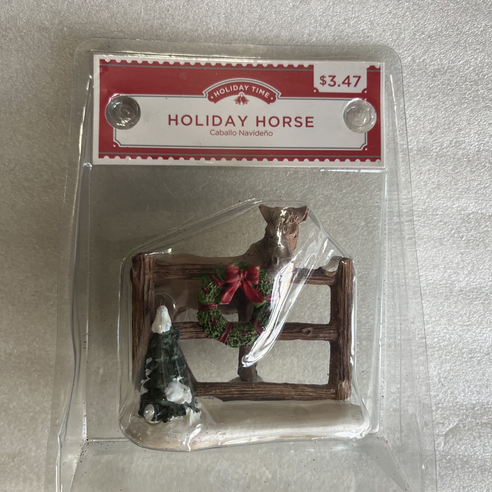 Holiday Time Christmas Horse Miniature Village Resin Figurine Paddock Wreath