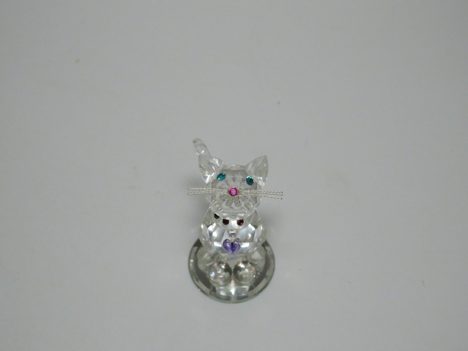 Sitting Cat With Gemmed Collar Crystal Miniature 2″ Figure Attached Base