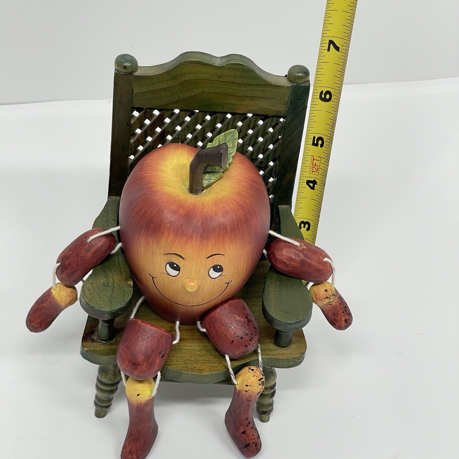 Vintage 2004 Anthropomorphic Apple Shelf Sitter Wood Cottage Core Rustic Signed