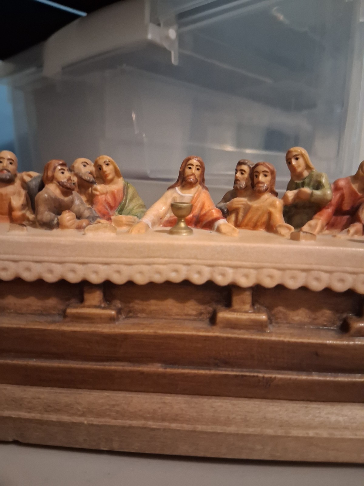 Egar Schwer The Last Supper Jesus Religious Wood Figurine on Wooden Base