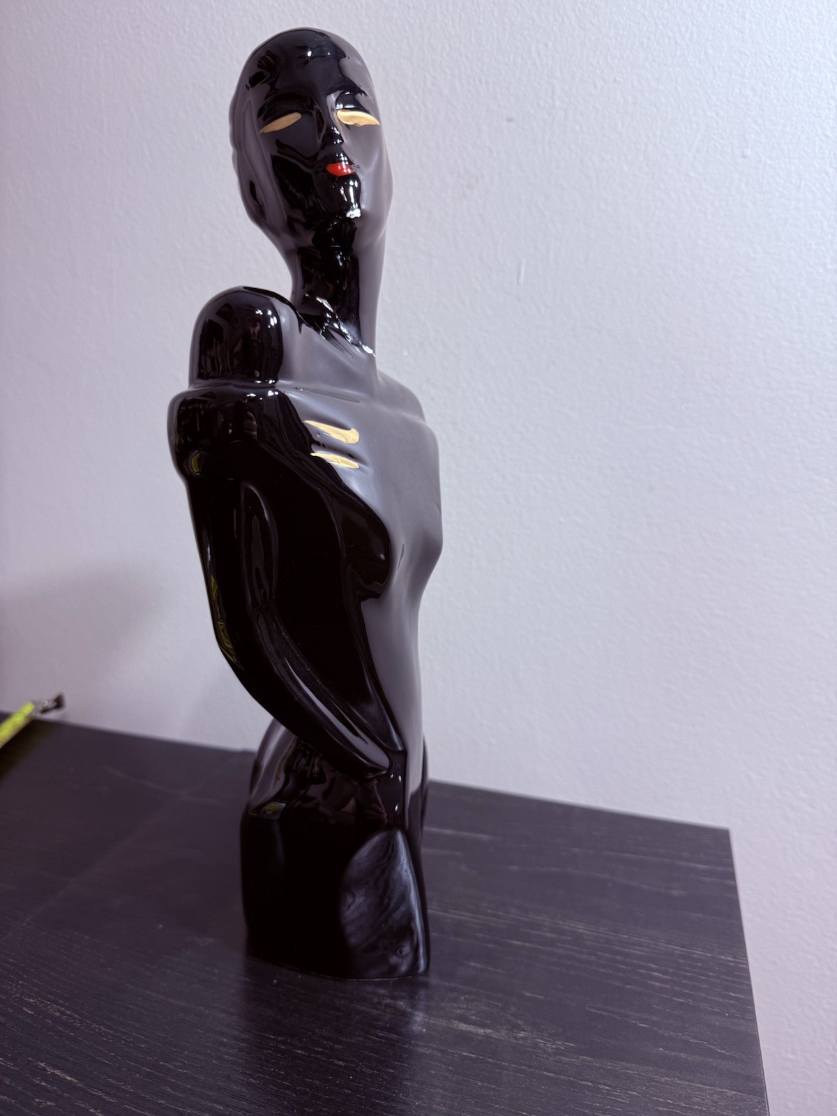 Vintage Modernist Art-Deco 80’s Glam Style Black Ceramic Women & Man Figure