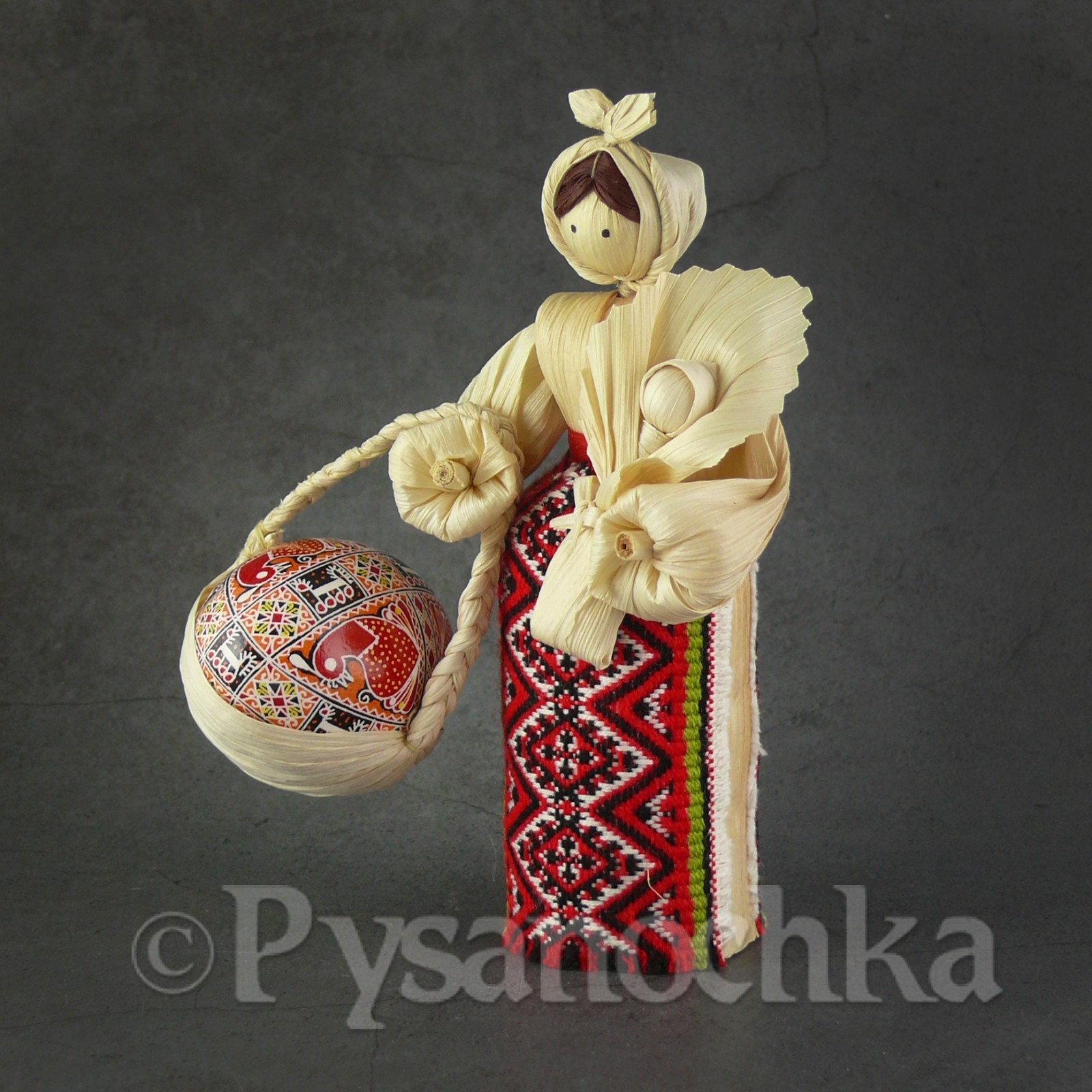 SET Chicken Pysanka+Handmade corn husk dolls by artist from Ukraine Pysanky