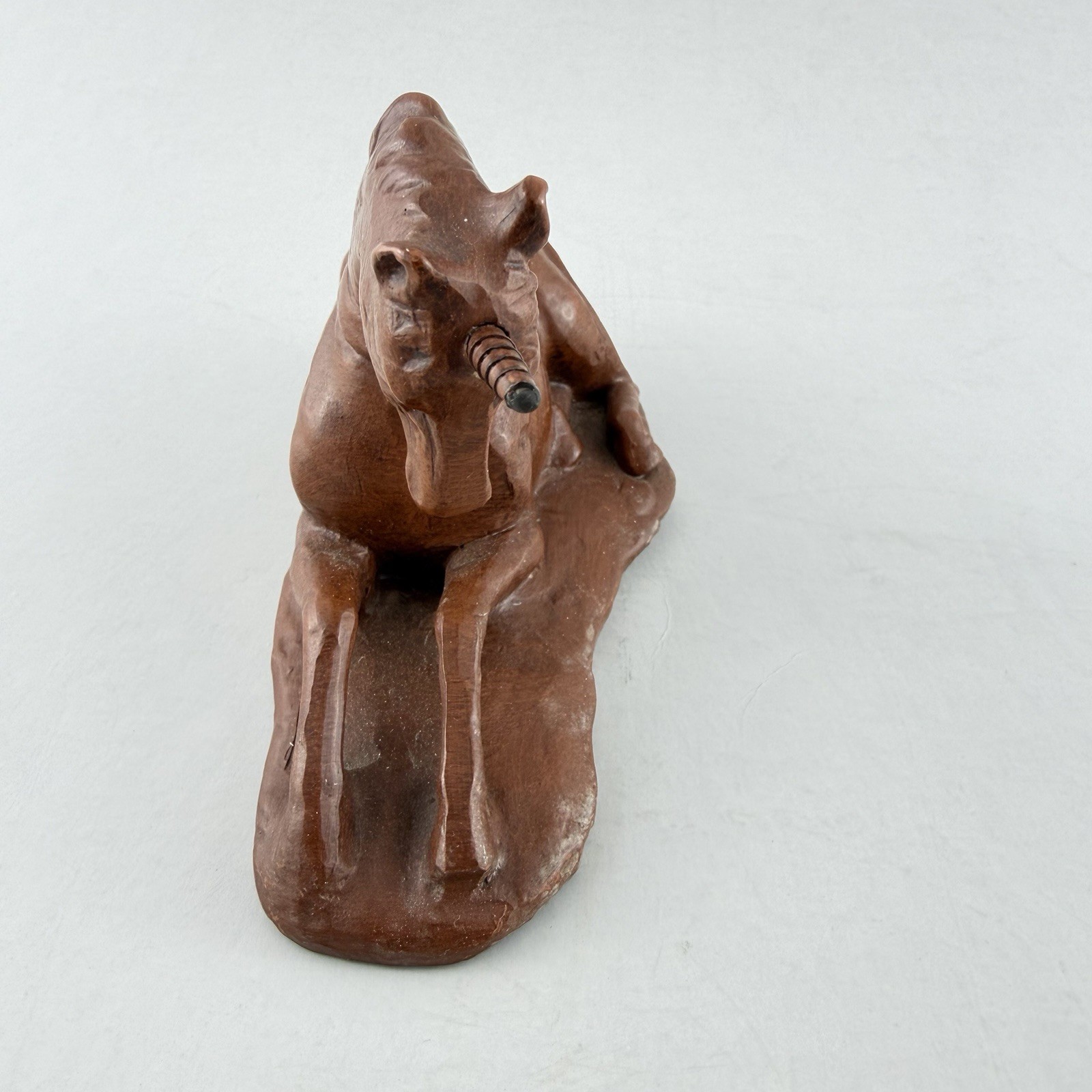 Vintage Unicorn Figurine Carved Resin Brown Red Mill Mfg. Resting Detailed READ