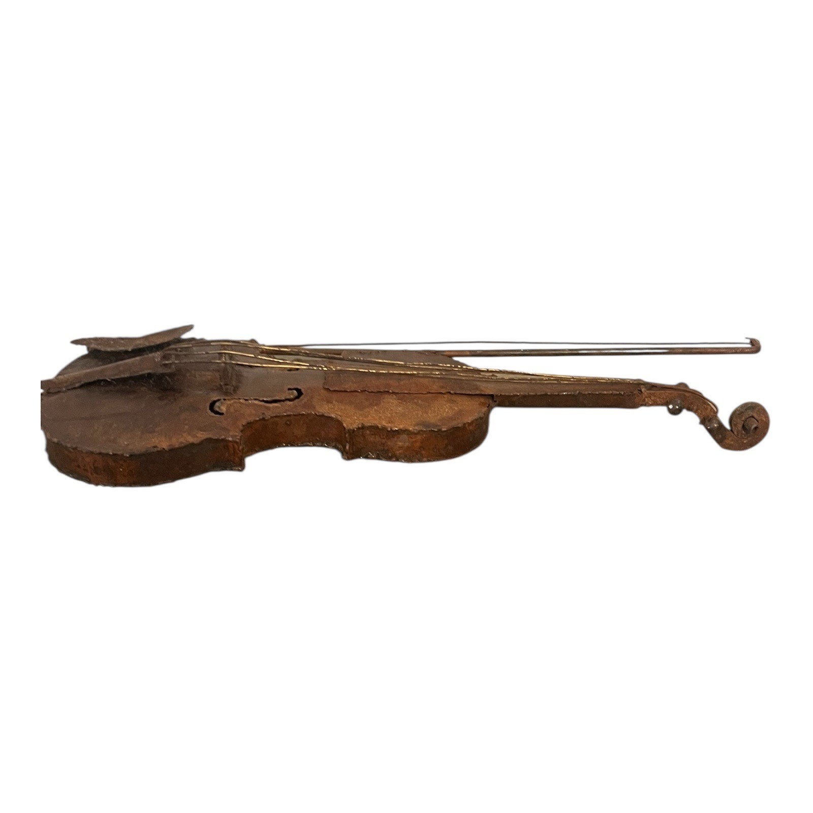 Rustic Vtg Violin Wall Art 21.5″ Tall Bow Distressed Metal Design Musical Studio