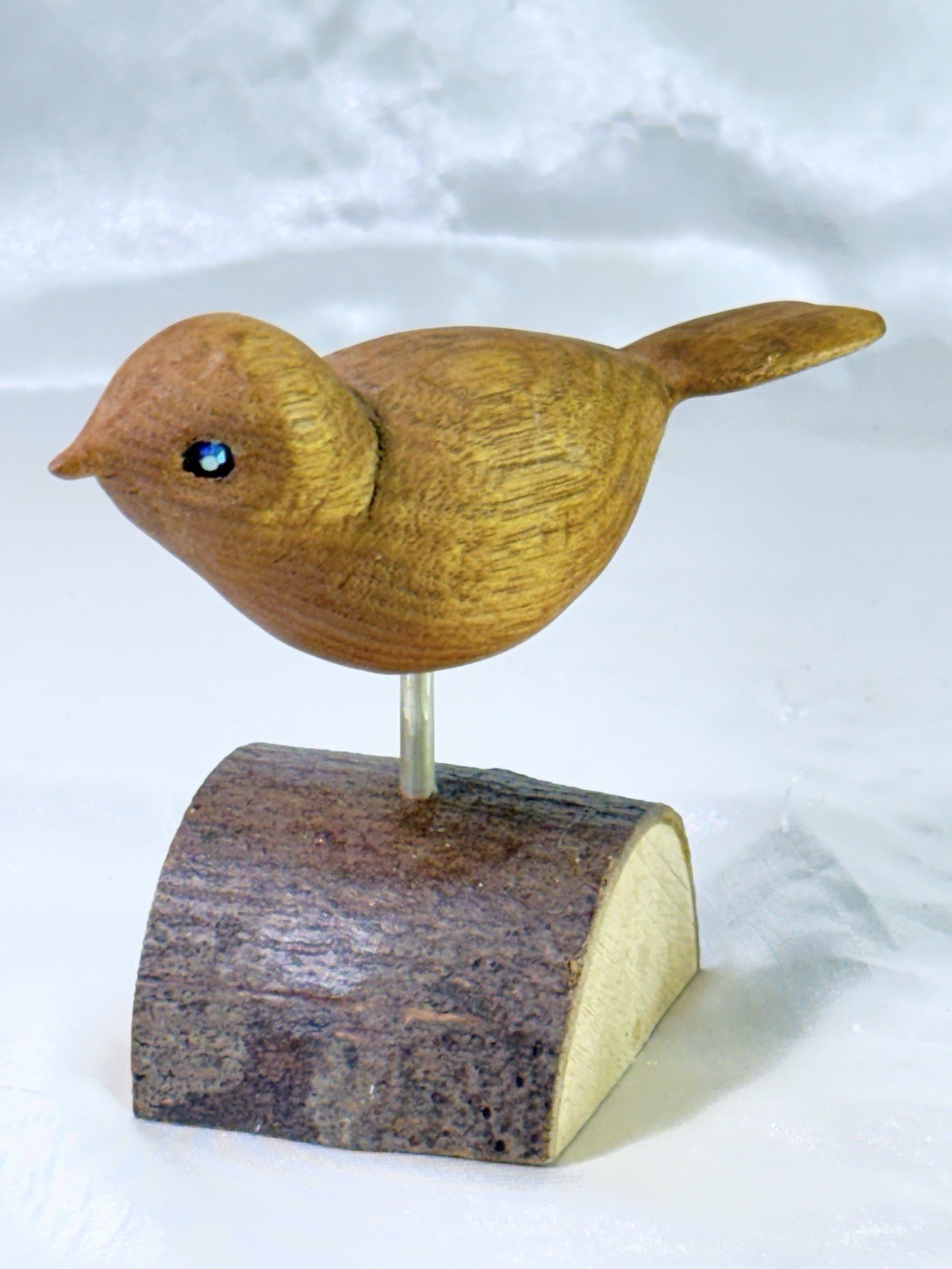 Hand Carved Wooden Bird Figurine Folk Art Rustic Home Decor Rhinestone Eyes