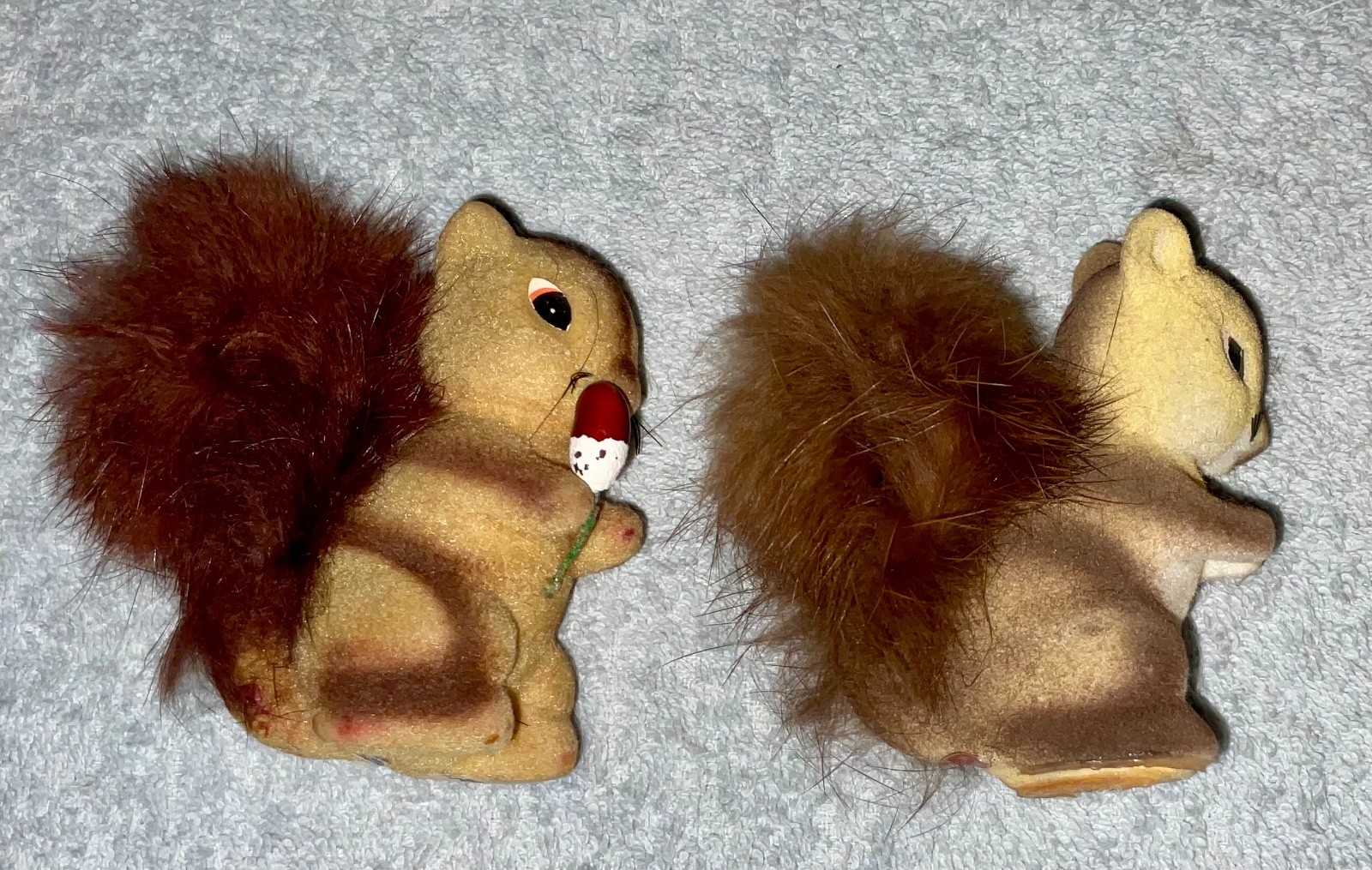 Lot of 2 Vintage Flocked Brown Fuzzy Squirrel Figurines Made in Japan
