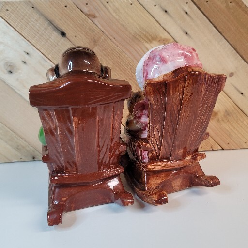 Lefton Piggy Bank Anthropomorphic Dog /Cat + Puppy / Kitten In A Rocking Chair