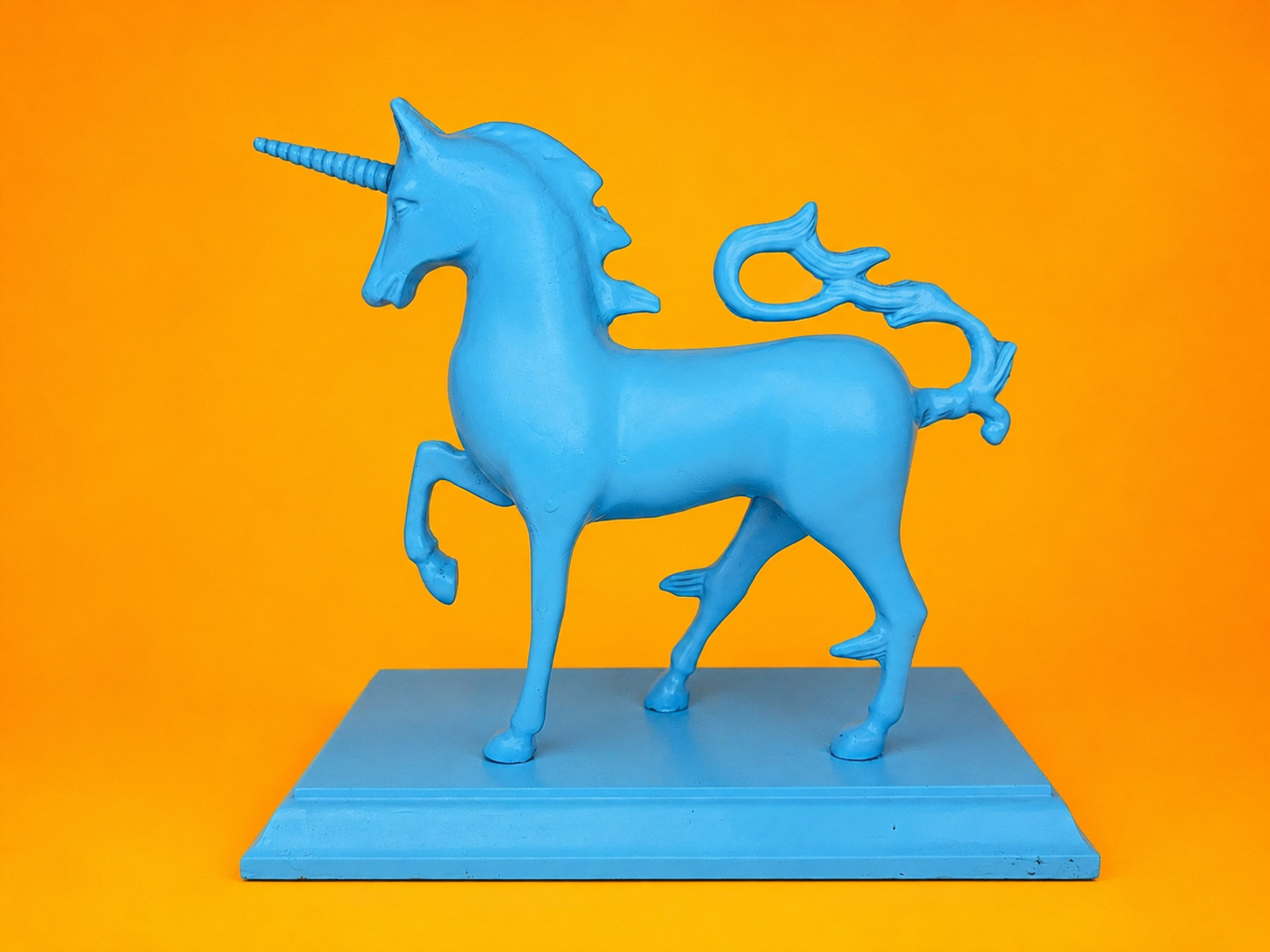❤️ WOW! Turquoise Blue UNICORN Painted Brass Wood Trophy Unique Rare MCM