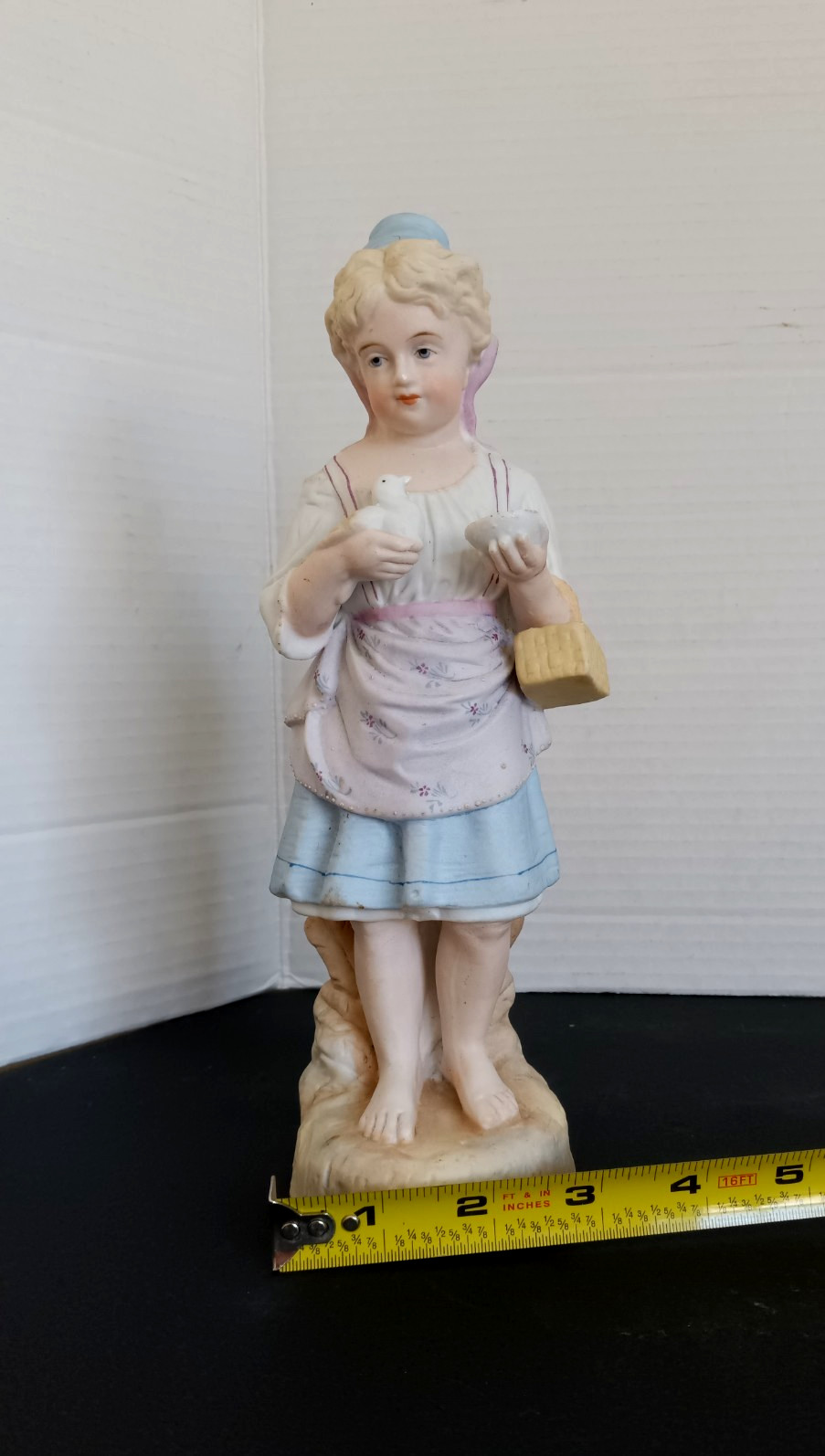 Vintage Woman With Bird Figurine #47 Porcelain Bisque 9″ Homesetead Farmhouse