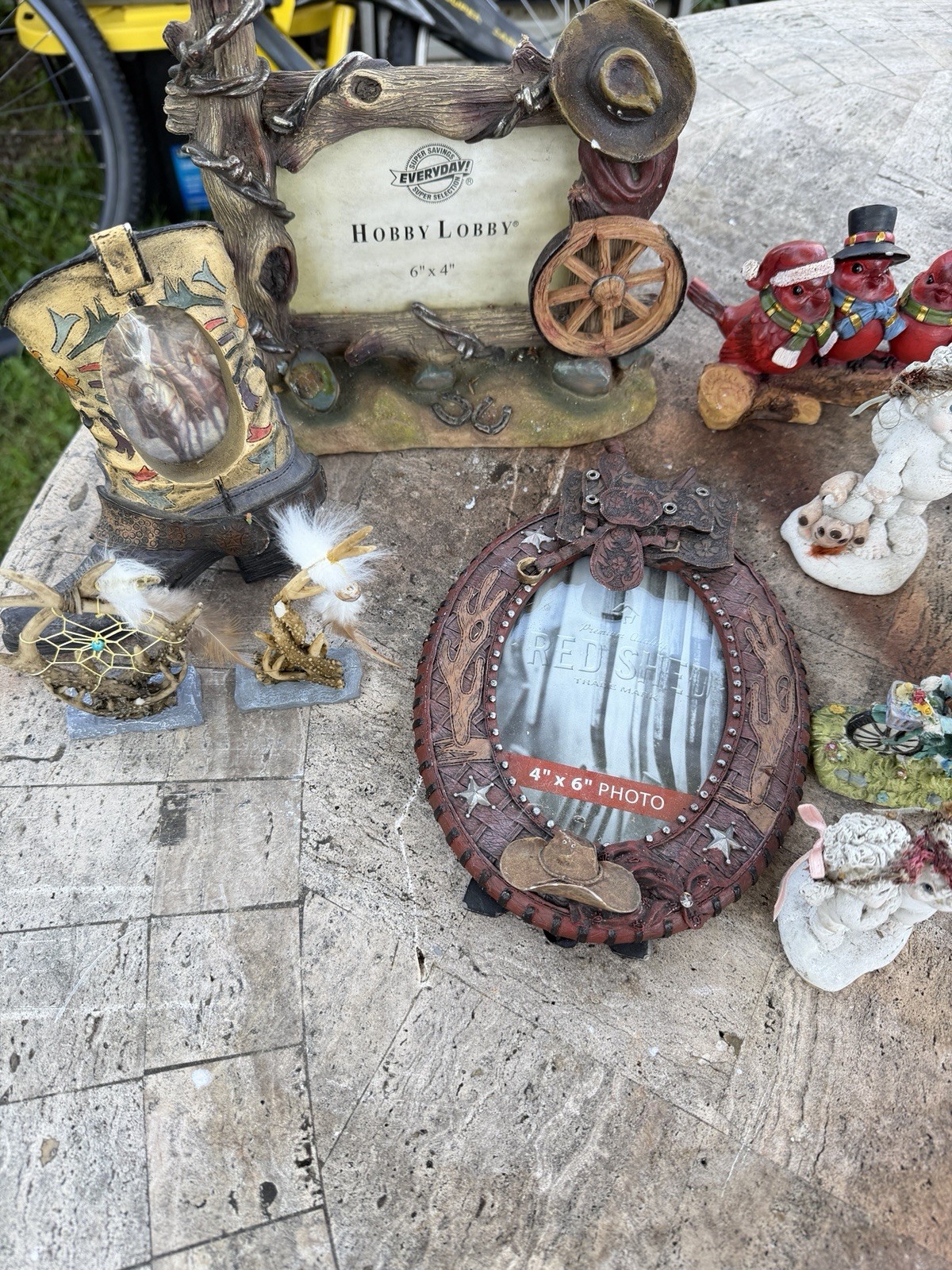 Angel Resin Figurine Lot w/ Decorative Photo Frames, Painted Multicolor 3D