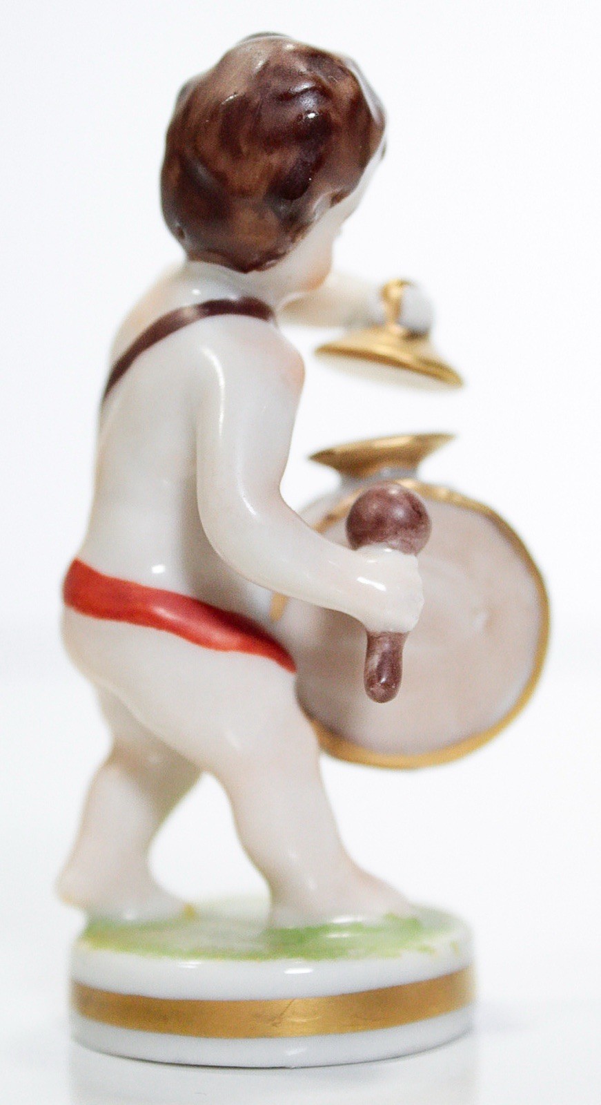 Antique MULLER VOLKSTEDT Dresden Boy Playing Drum & Cymbals Porcelain Figurine