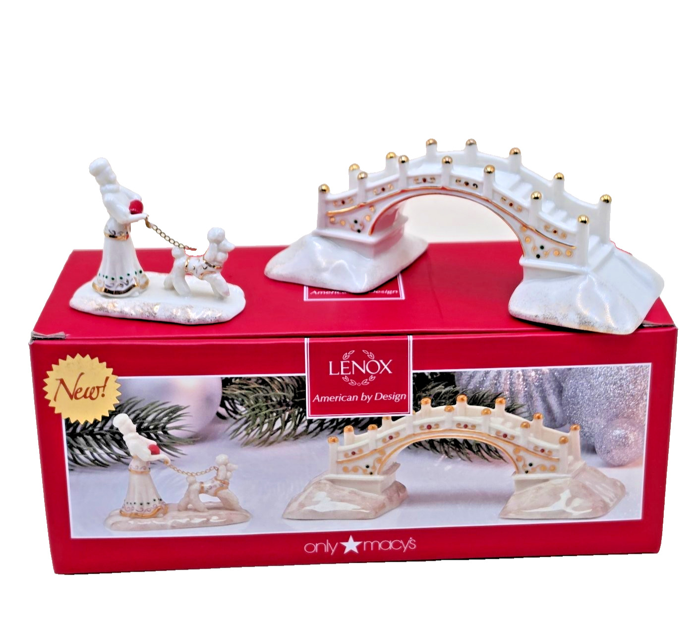 Lenox Mistletoe Park Bridge and Dog Walker Porcelain Figurine 2014 in Box 847074