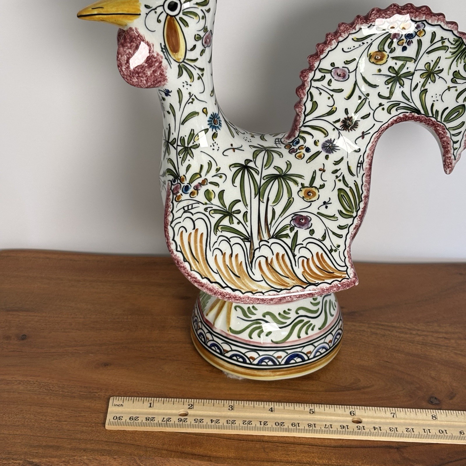 Portuguese Barcelos Lucky Rooster Hand Painted Folk Art 12” Signed