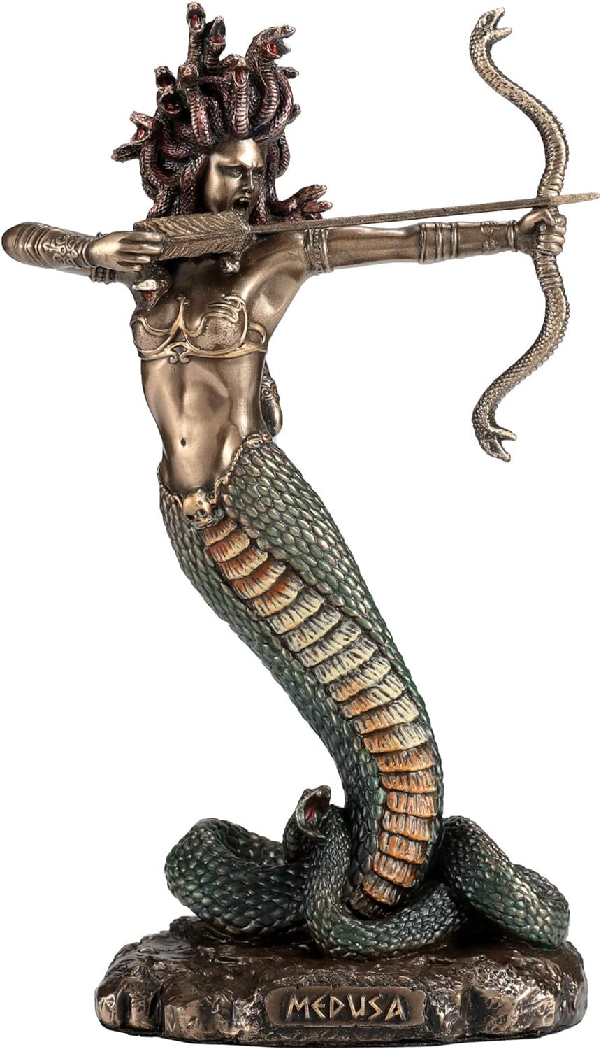 Veronese Design 6 1/8 Inch Furious Medusa Shooting Arrow Resin Sculpture Bronze