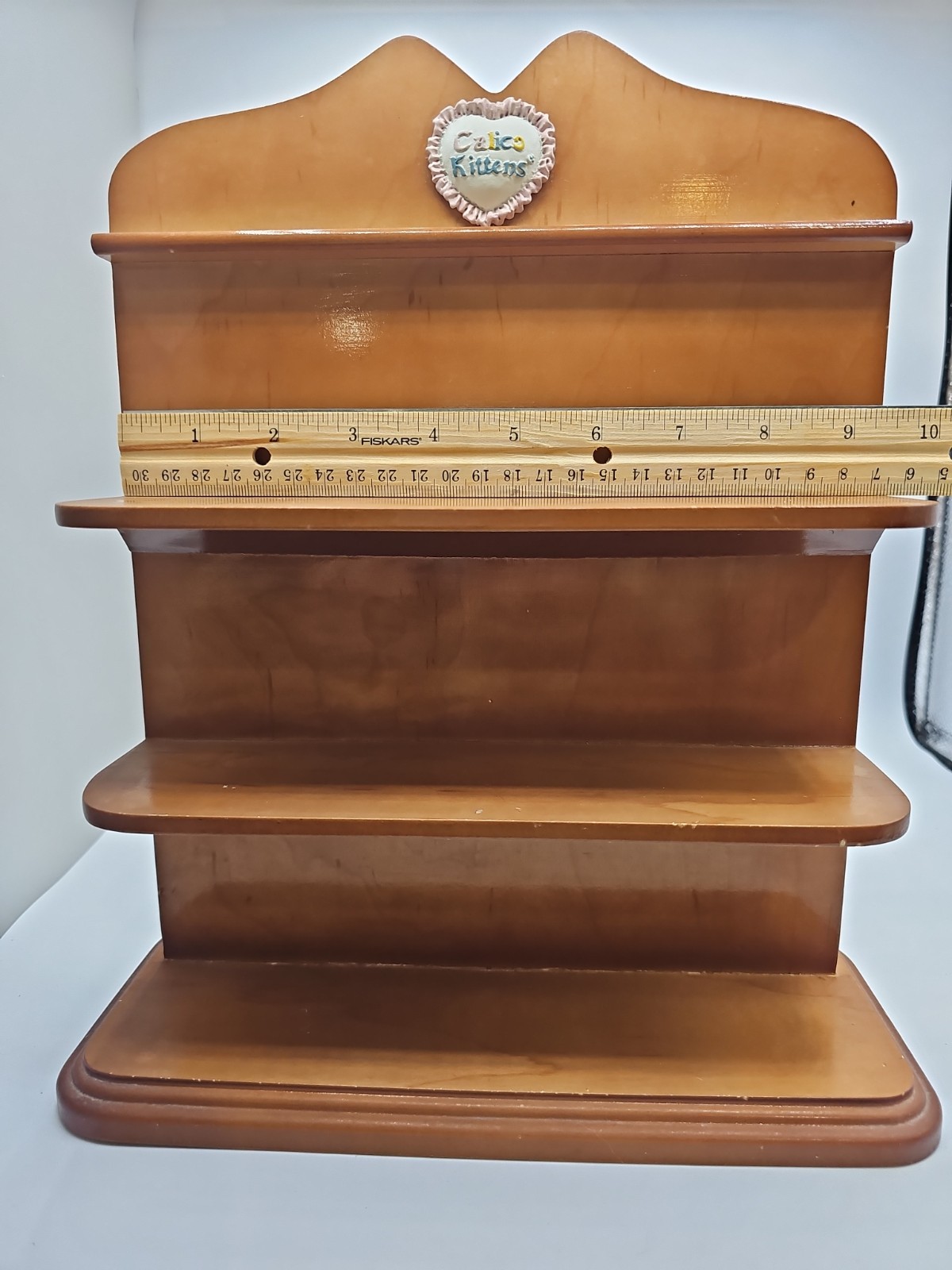 Calico Kittens Wood Display Shelf 3 Shelves For Figurines Freestanding Brown