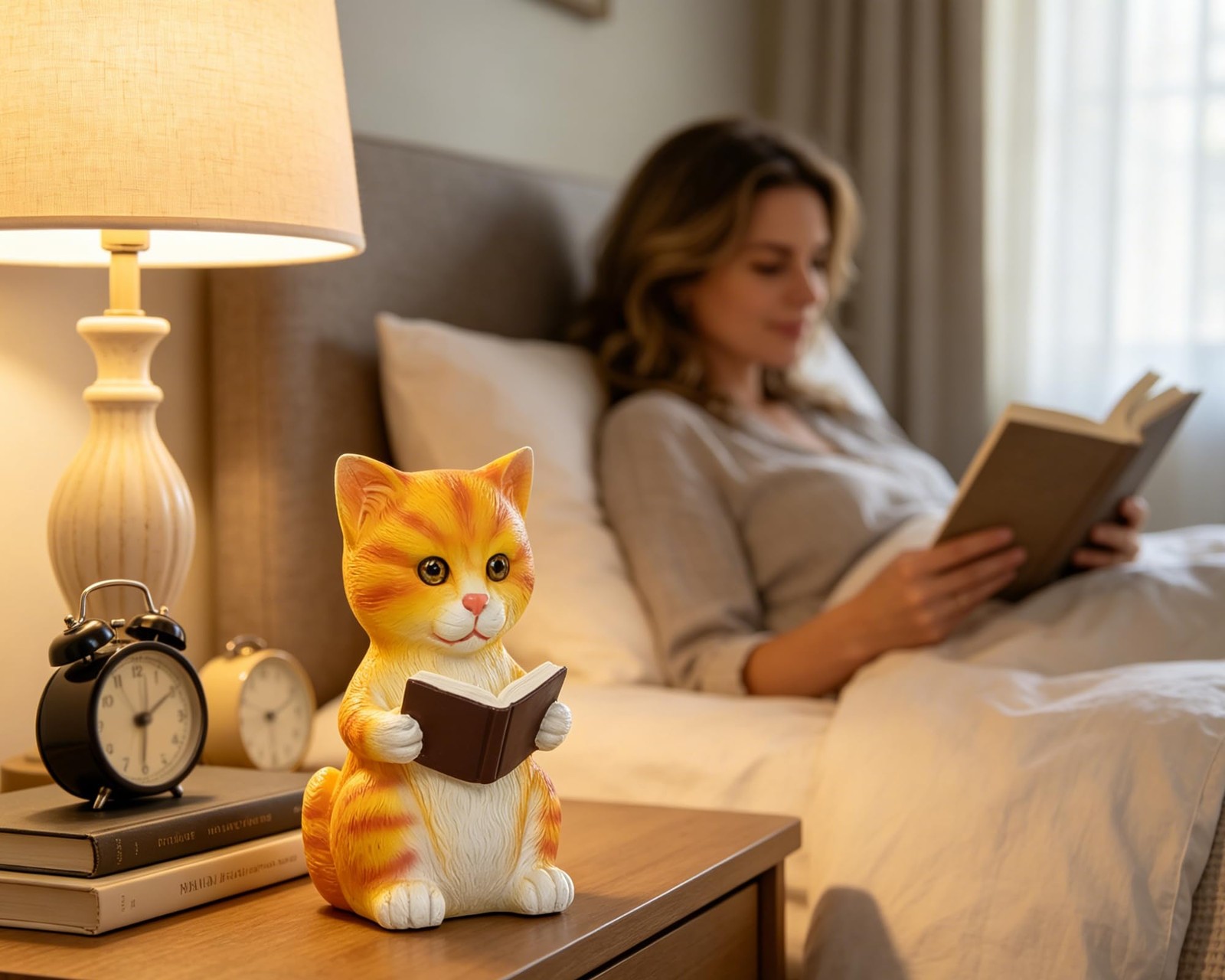 5 Inch Orange Literary Reading Cat Statue Figurine Bookshelf Decor Gifts