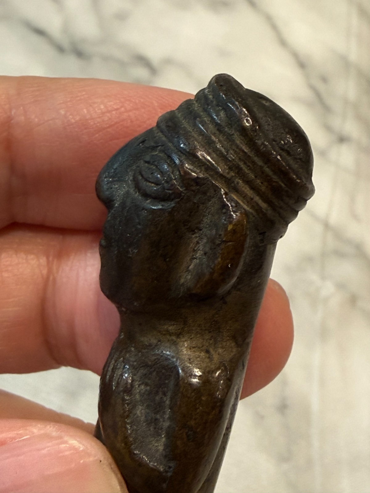 Antique Small Bronze Copper Inca Figurine of Standing Nude Male