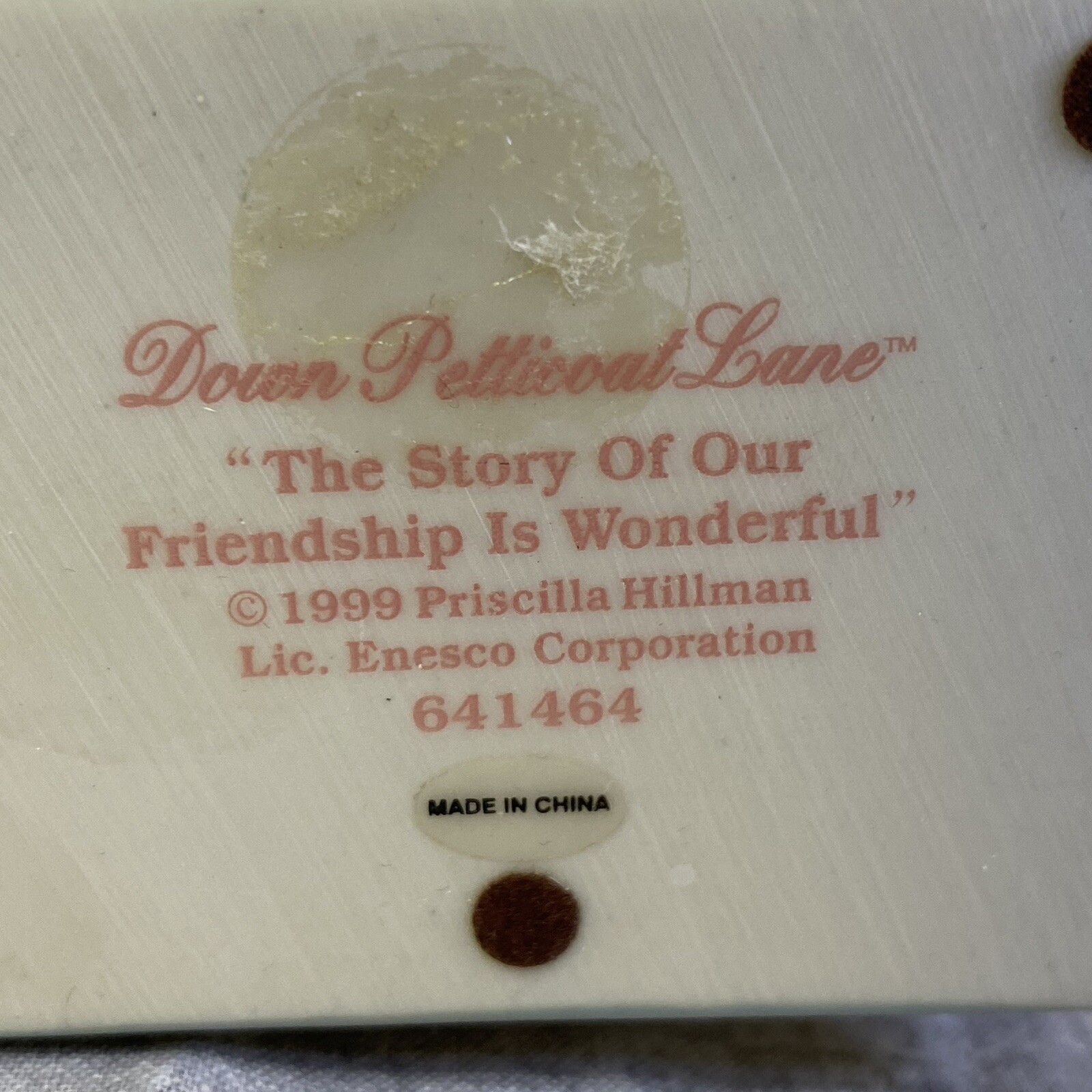 1999 Enesco Down Petticoat Lane THE STORY OF OUR FRIENDSHIP… Priscilla Hillman